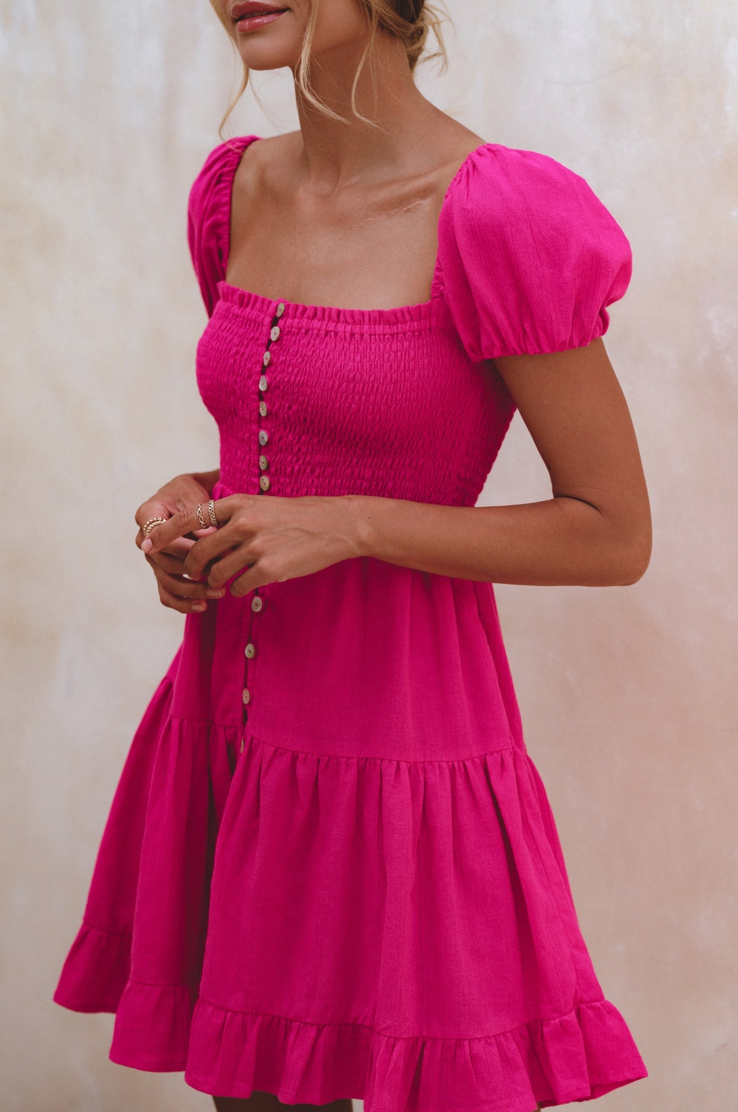 Sylvie Smocked Linen Mini Dress