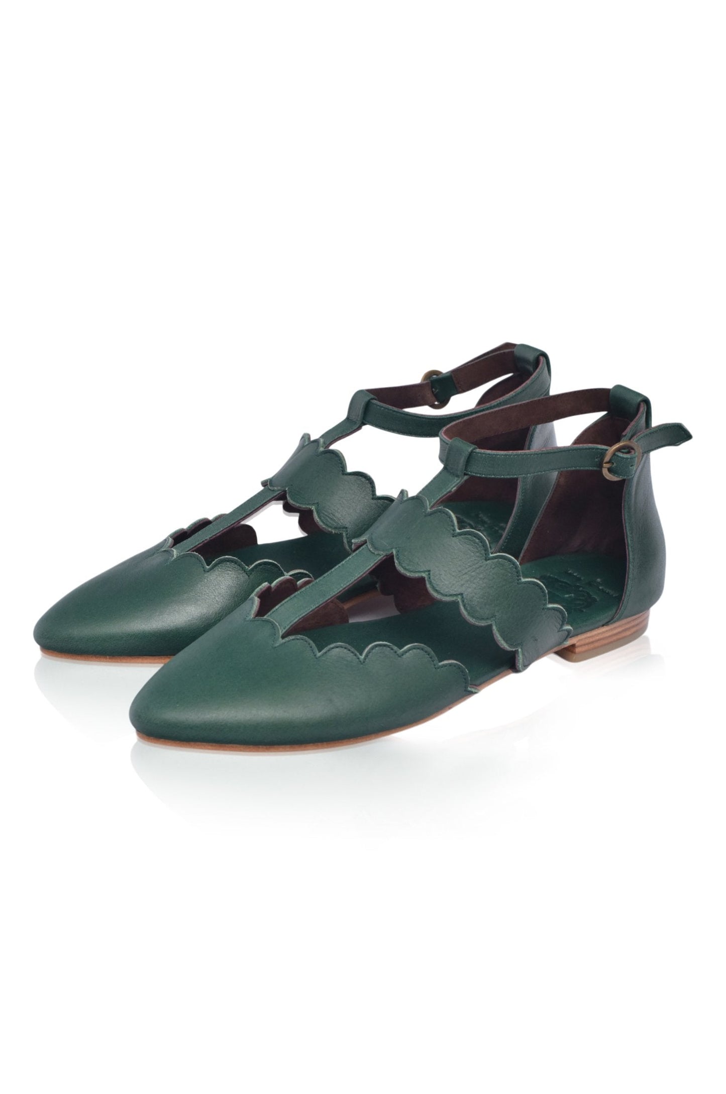 Hilde Scalloped Pointed Toe Leather Flats