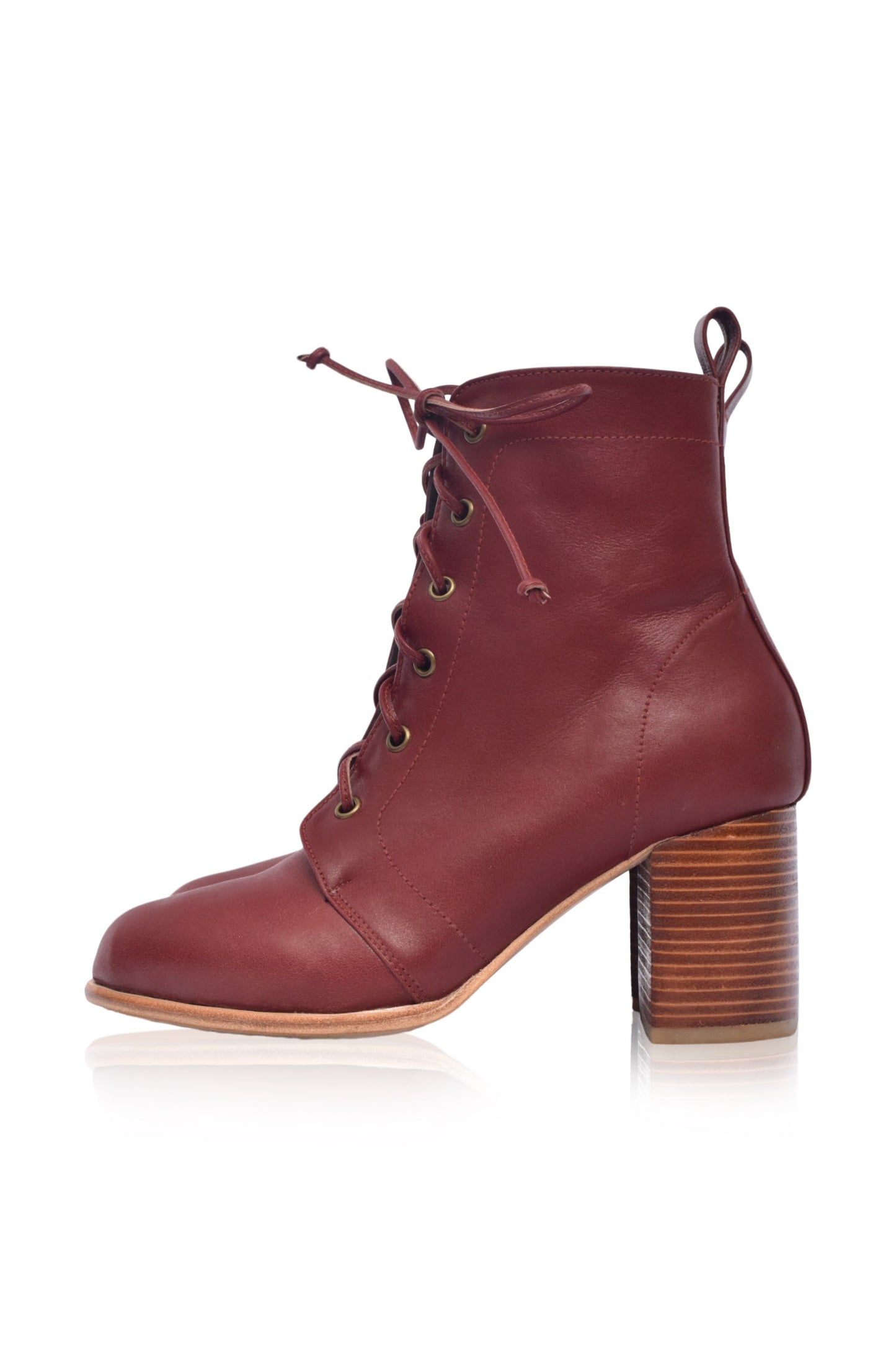 Estrella Lace-Up Leather Heel Booties