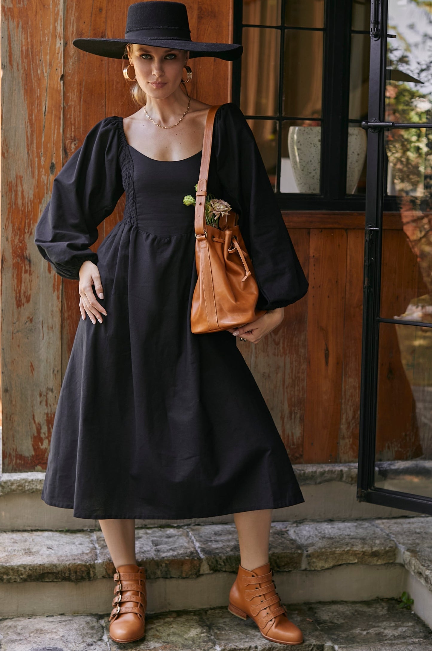 Giselda Smocked Linen Midi Dress