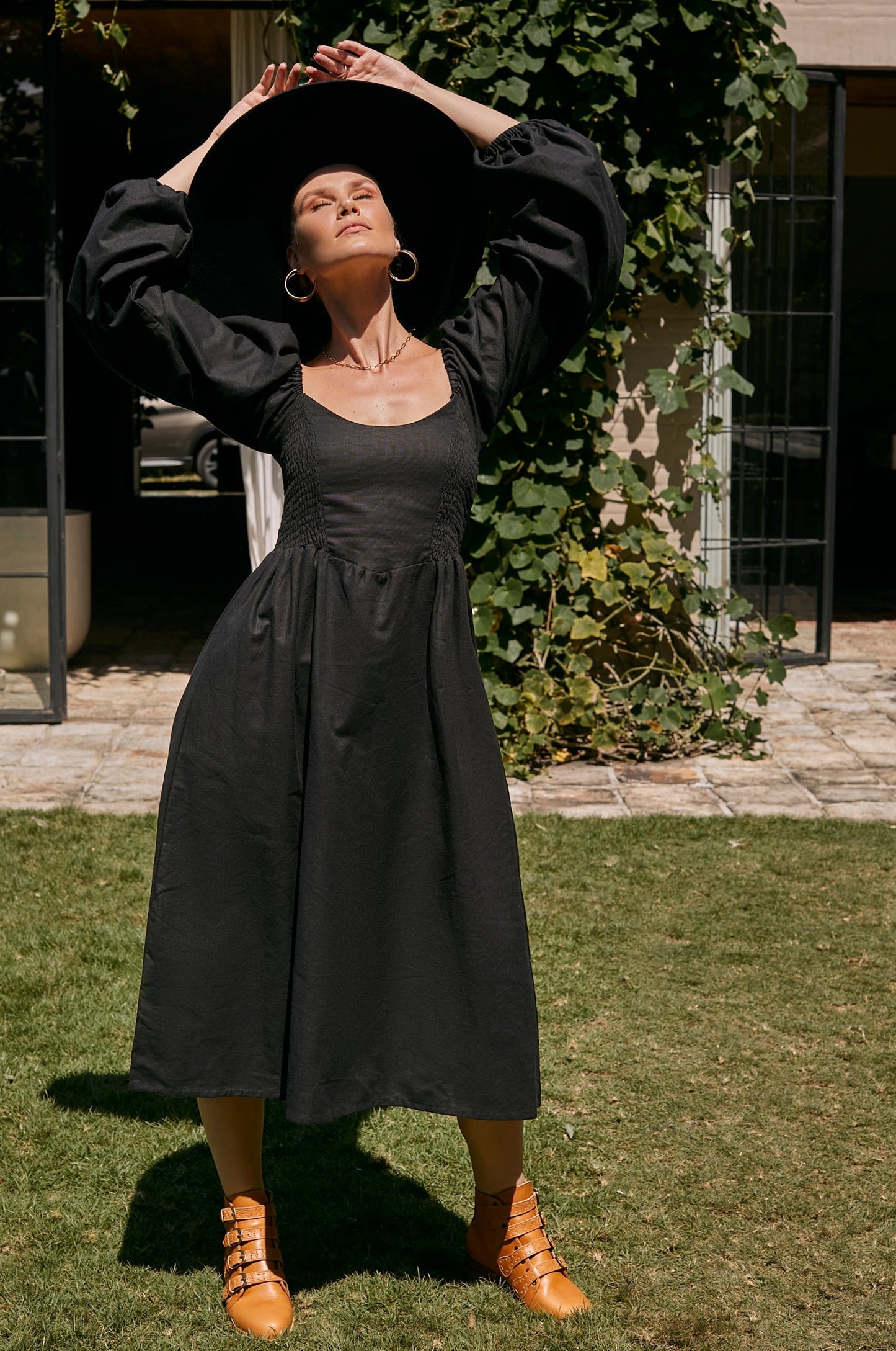 Giselda Smocked Linen Midi Dress