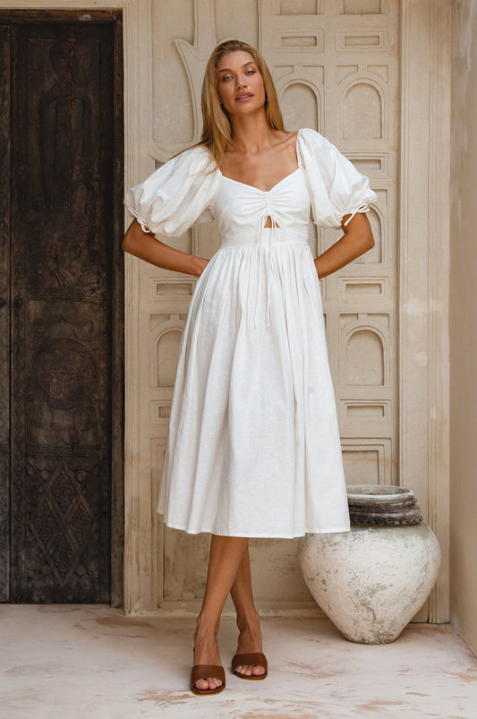 Gaia Linen Puff Sleeve Dress
