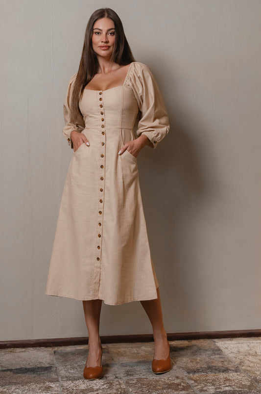 Lena Linen Long Sleeve Dress