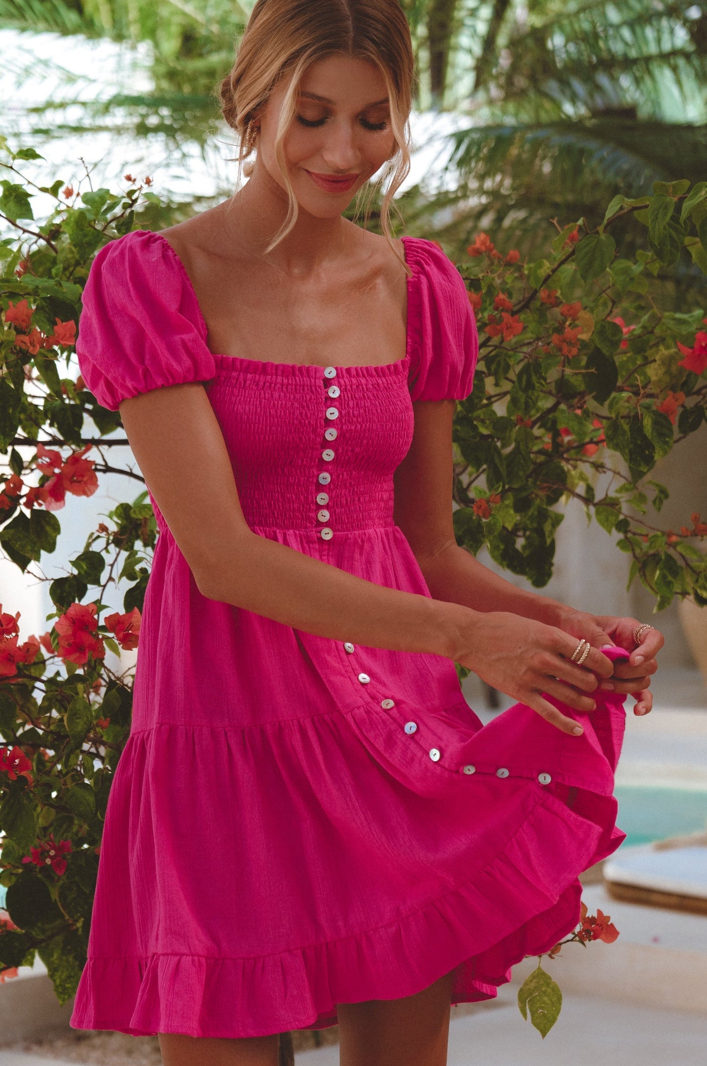 Sylvie Smocked Linen Mini Dress