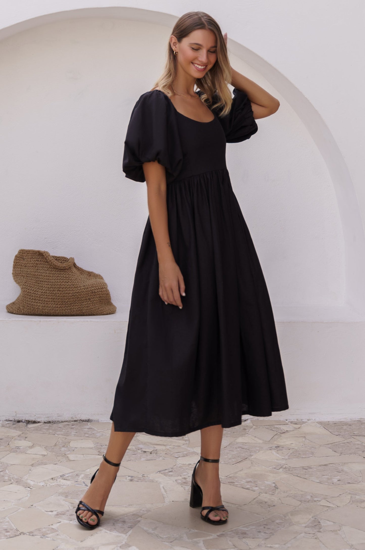 Isabeau Puff Sleeve Midi Dress