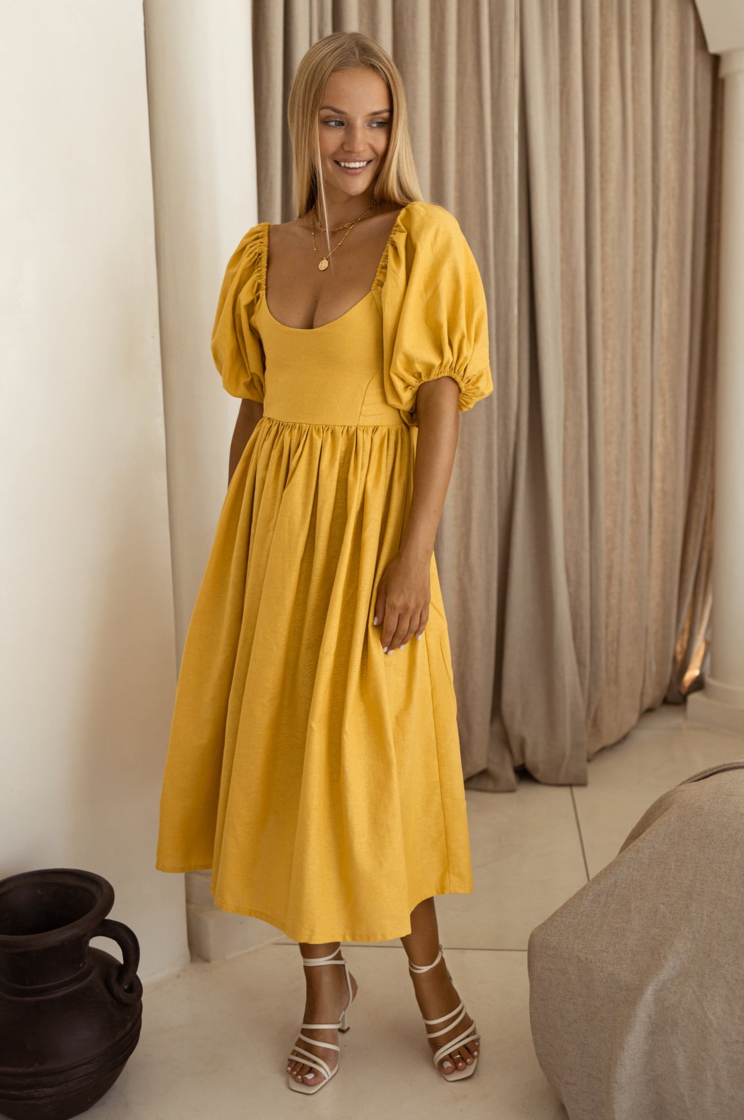 Isabeau Puff Sleeve Midi Dress