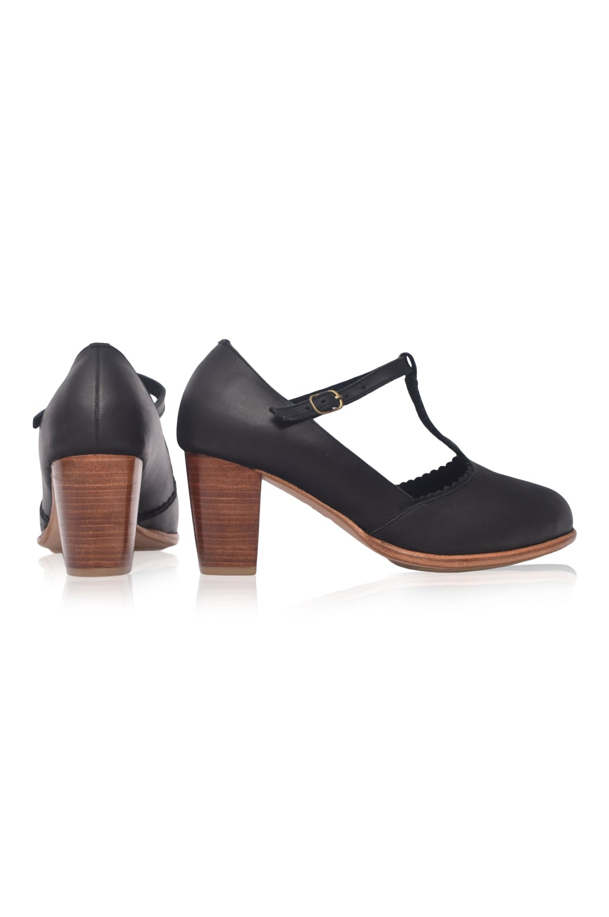 Leontine T-Strap Leather Heels