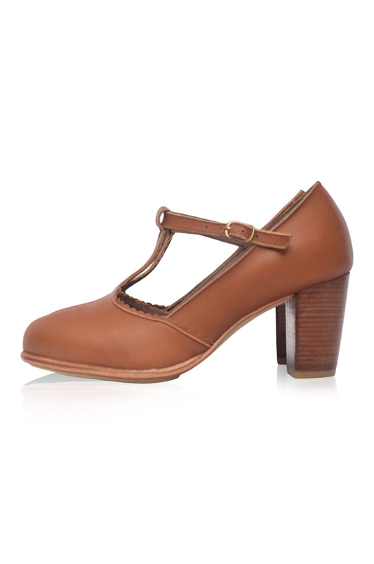 Leontine T-Strap Leather Heels