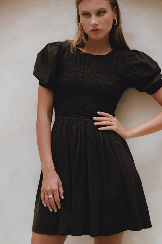 Eira Linen Smocked Mini Dress