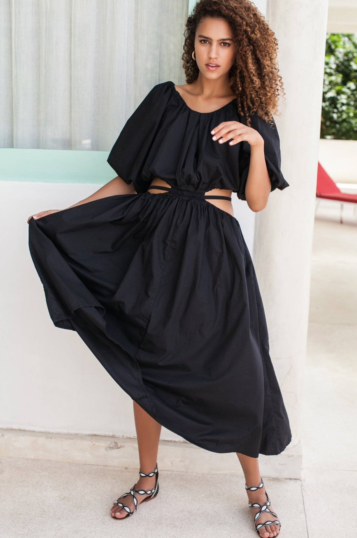 Neeltje Poplin Cotton Cutout Midi Dress
