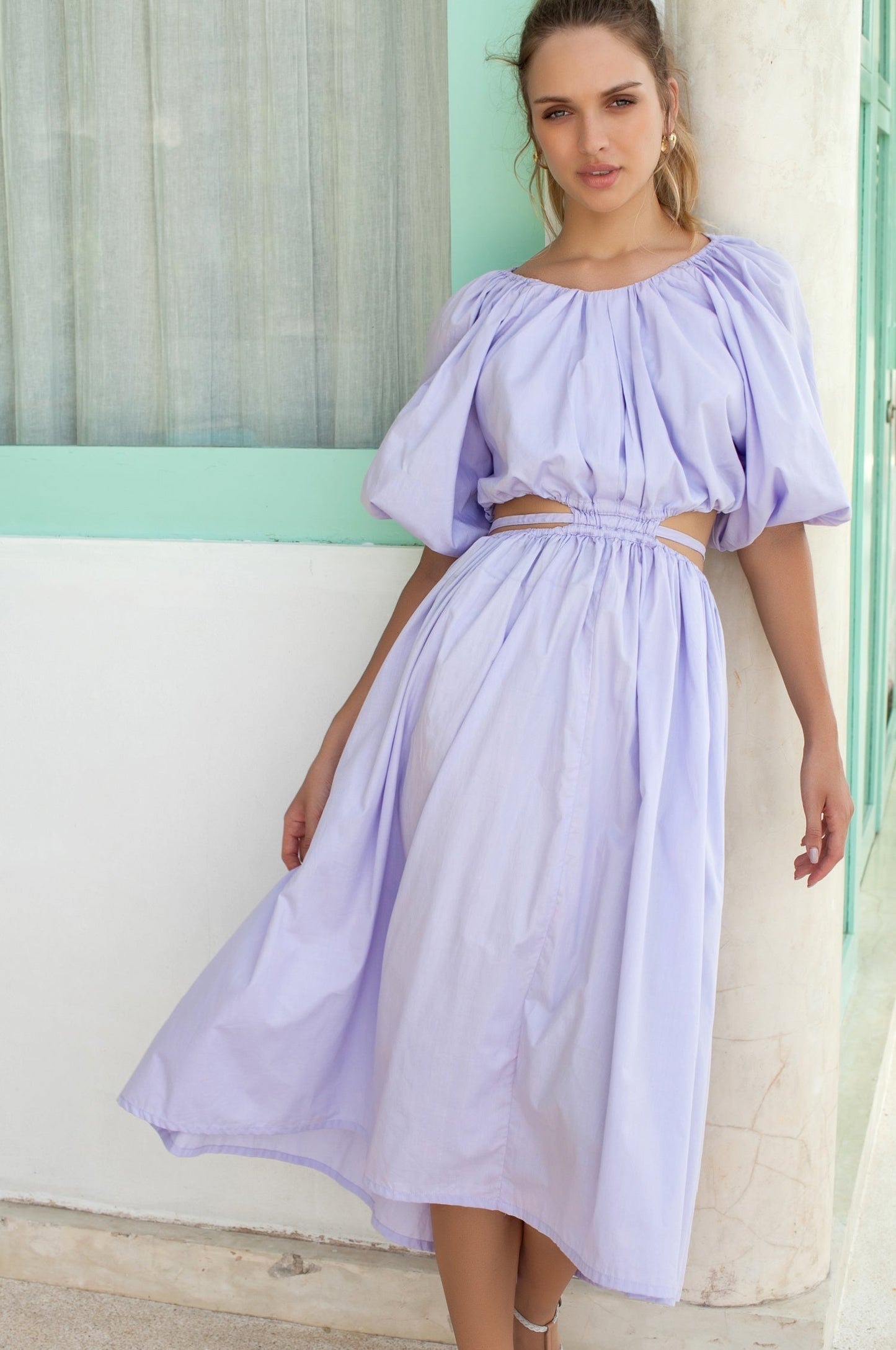 Neeltje Poplin Cotton Cutout Midi Dress