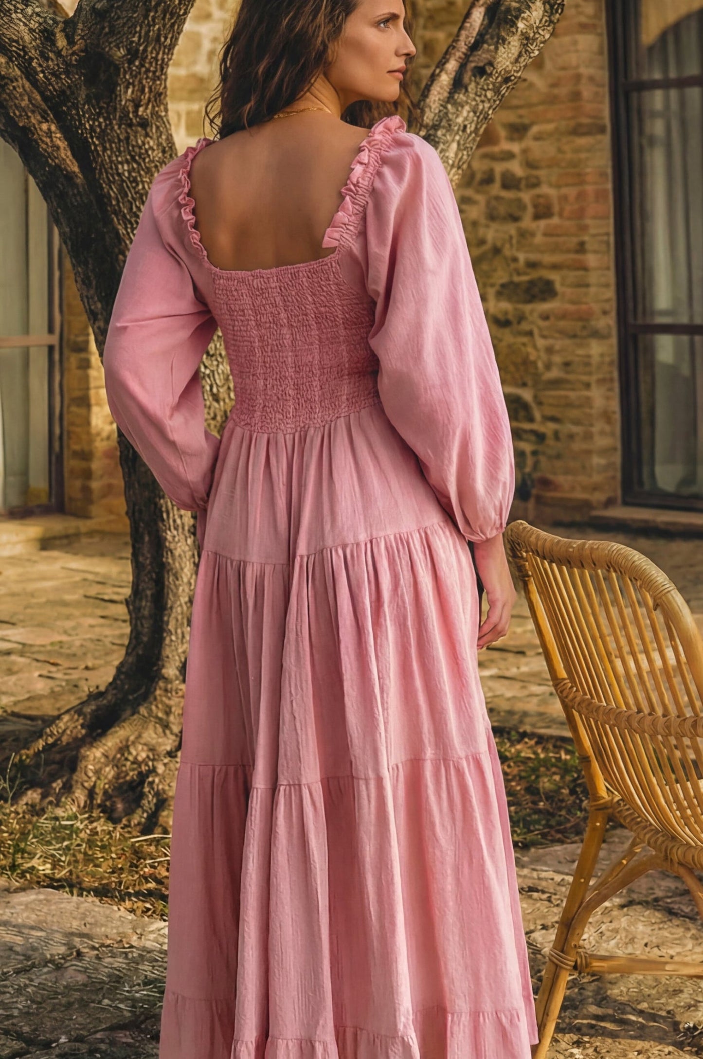 Evangeline Tiered Linen Midi Dress