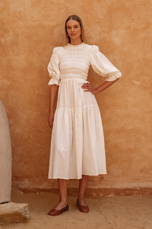 Tamsin Linen Smocked Midi Dress