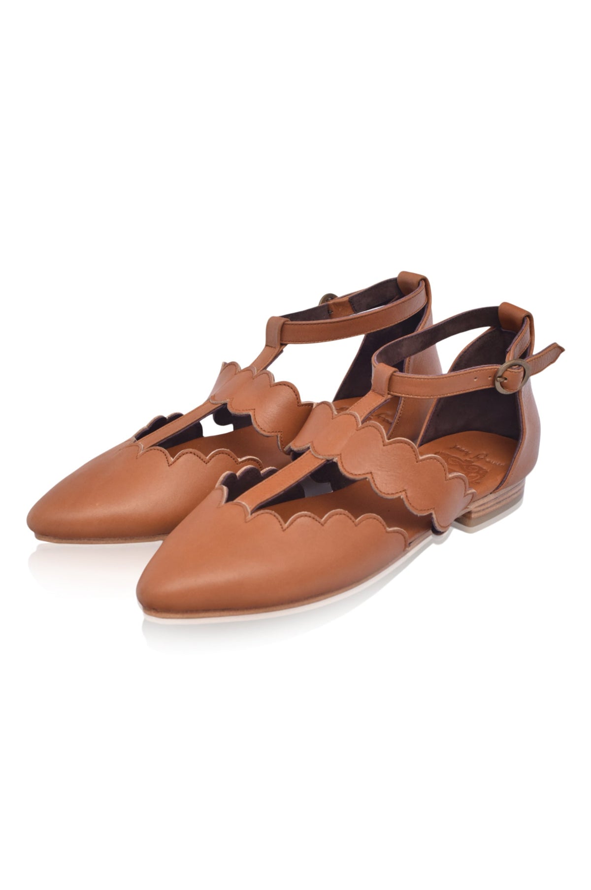 Hilde Scalloped Pointed Toe Leather Flats