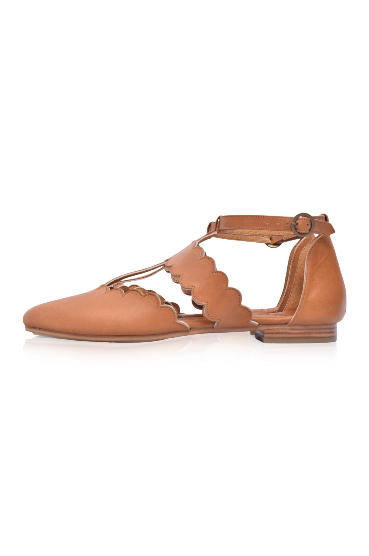 Hilde Scalloped Pointed Toe Leather Flats