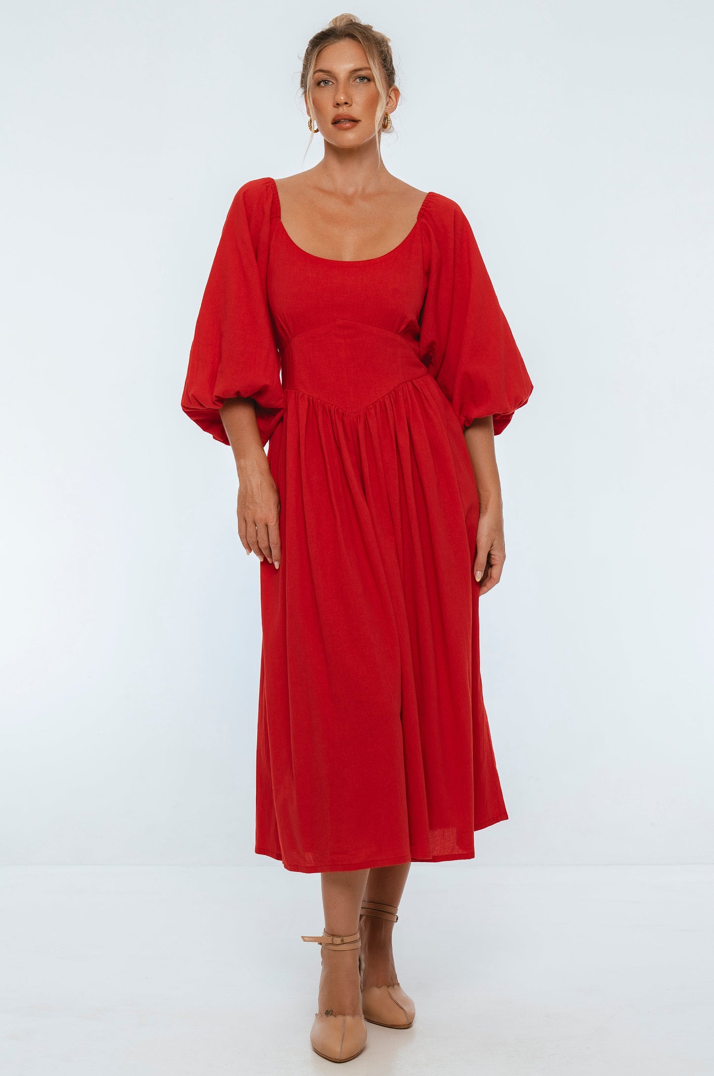 Jolienne Puff Sleeve Midi Dress