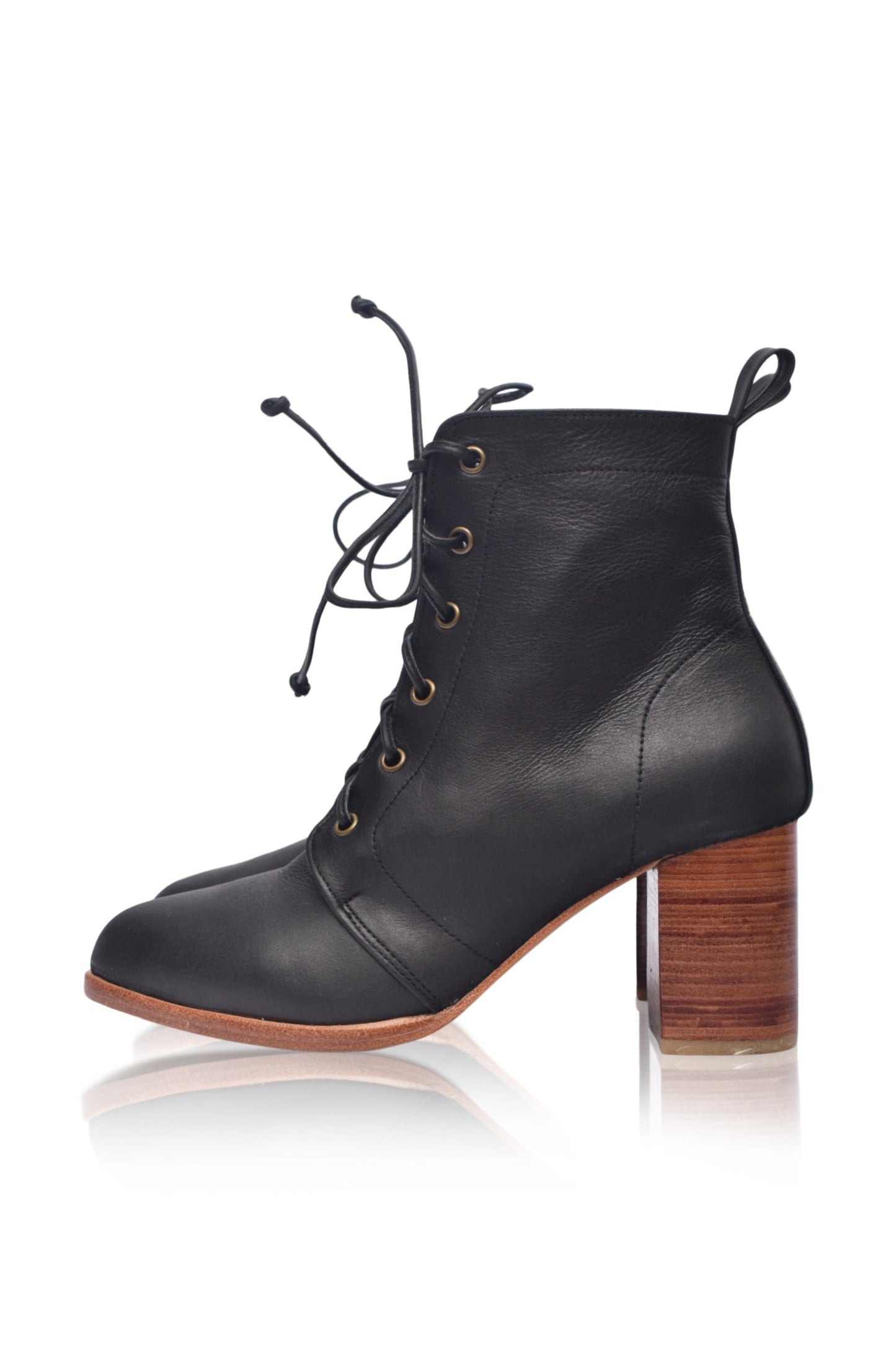 Estrella Lace-Up Leather Heel Booties