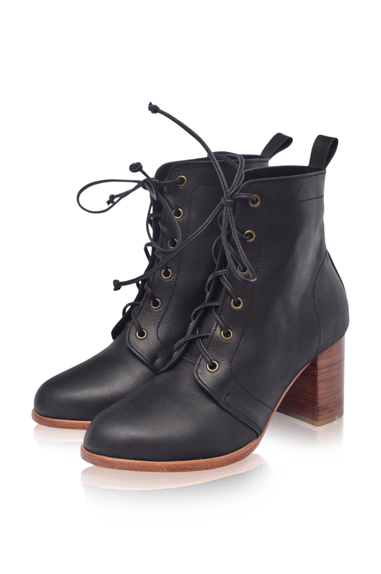Estrella Lace-Up Leather Heel Booties