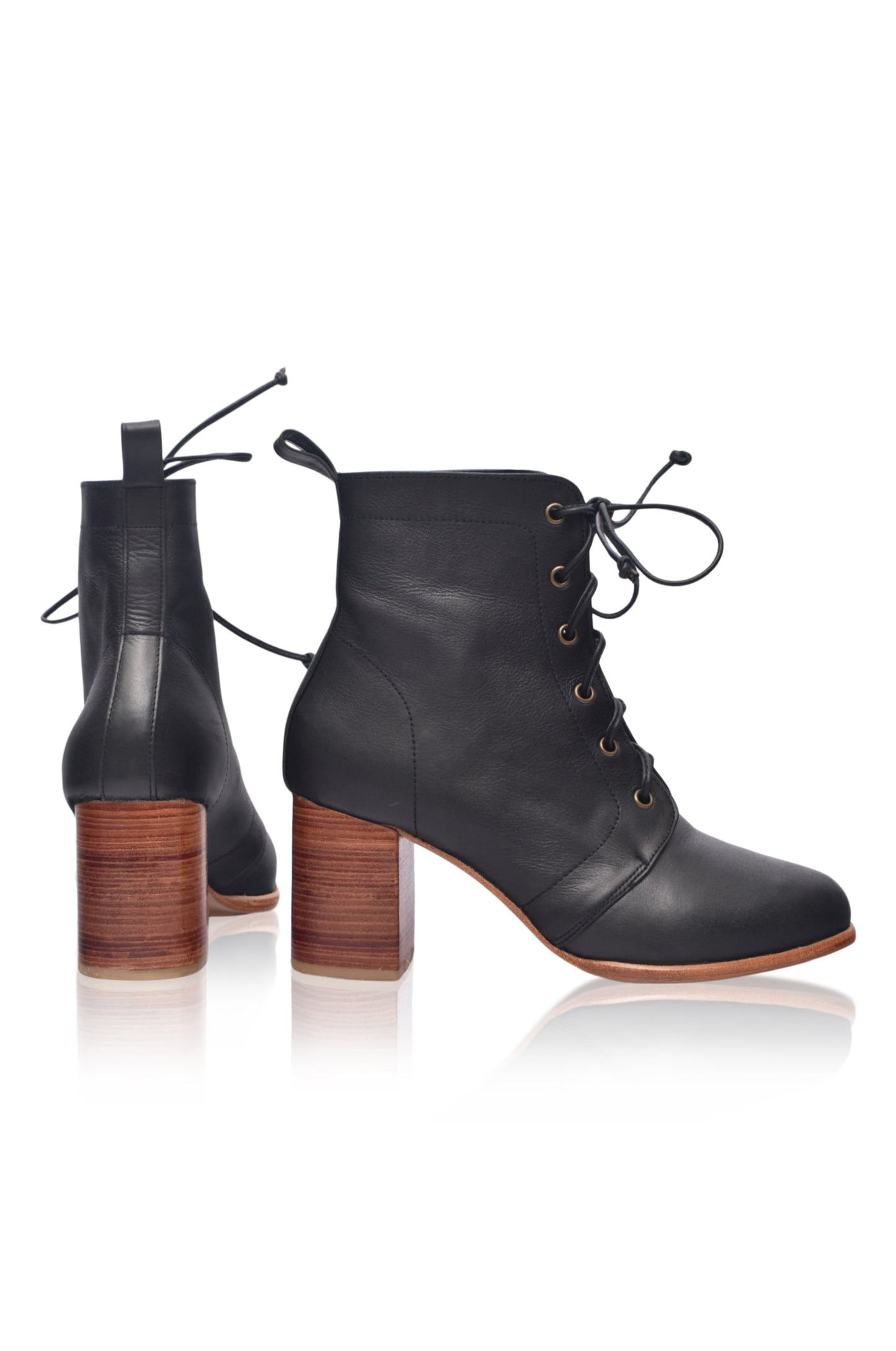 Estrella Lace-Up Leather Heel Booties