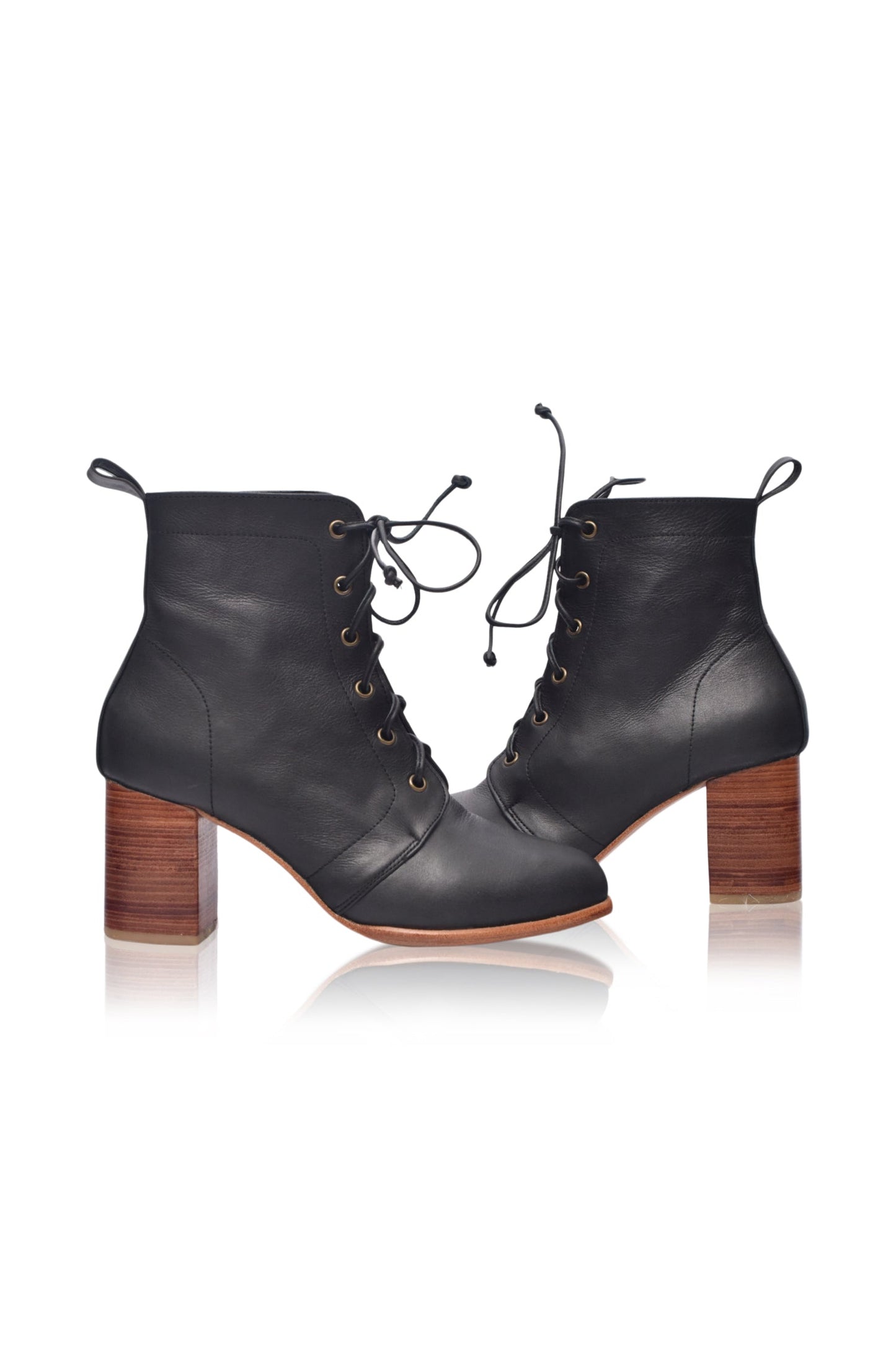 Estrella Lace-Up Leather Heel Booties