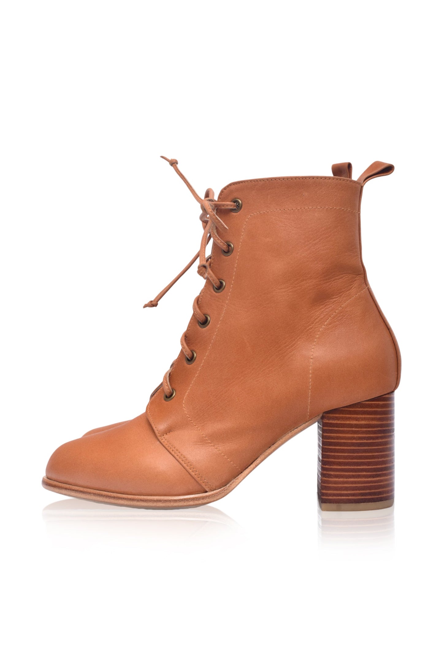 Estrella Lace-Up Leather Heel Booties
