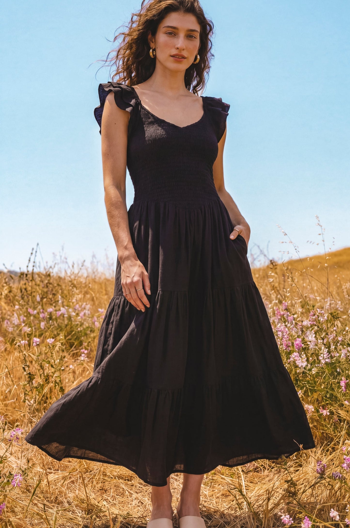 Giuseppina Smocked Linen Midi Dress