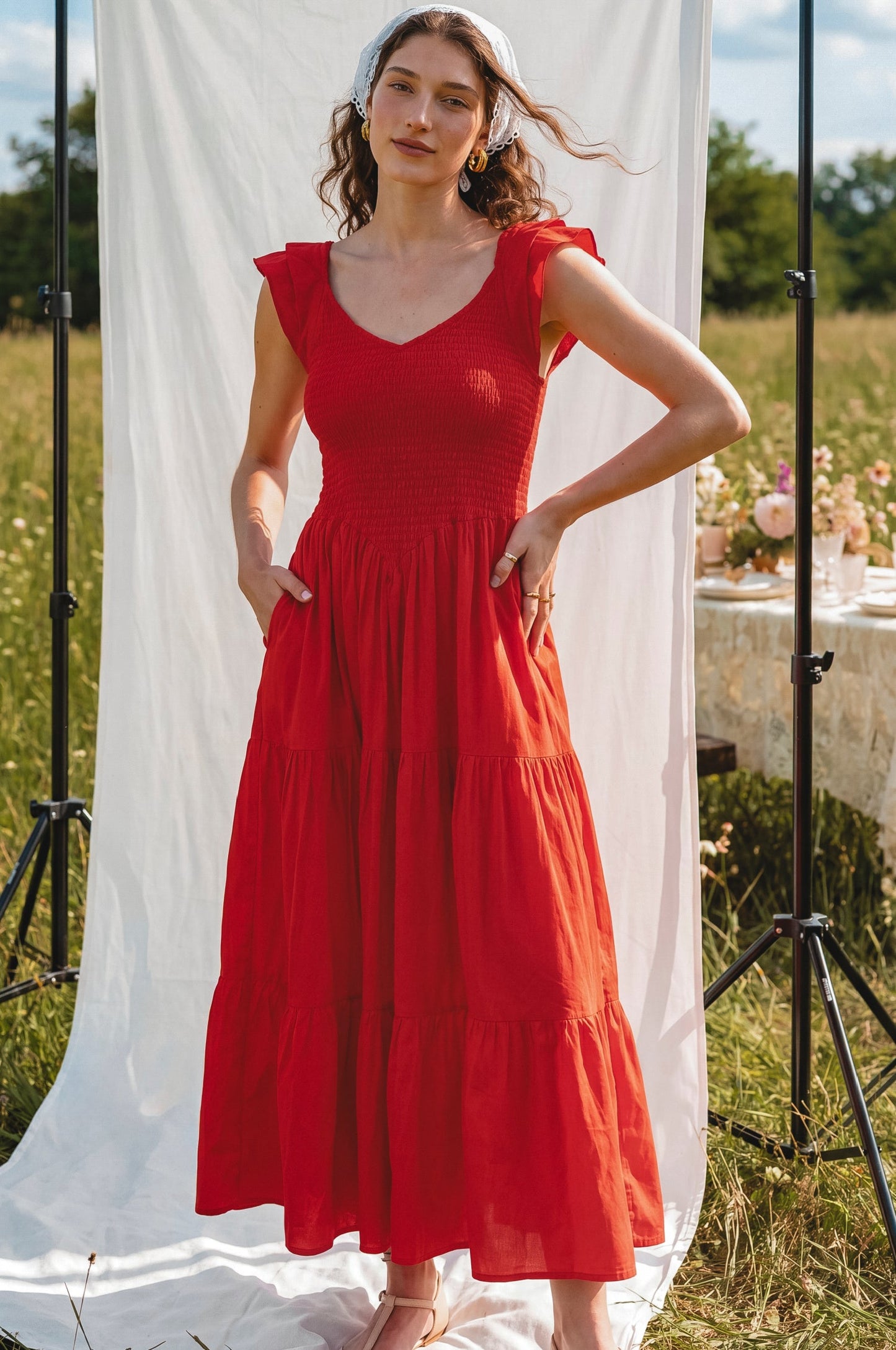 Giuseppina Smocked Linen Midi Dress