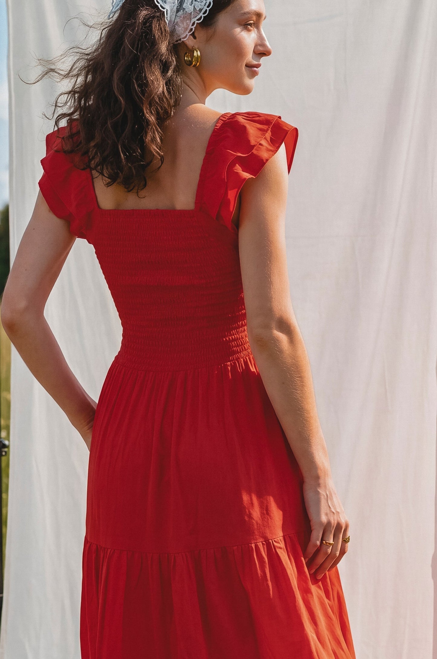 Giuseppina Smocked Linen Midi Dress