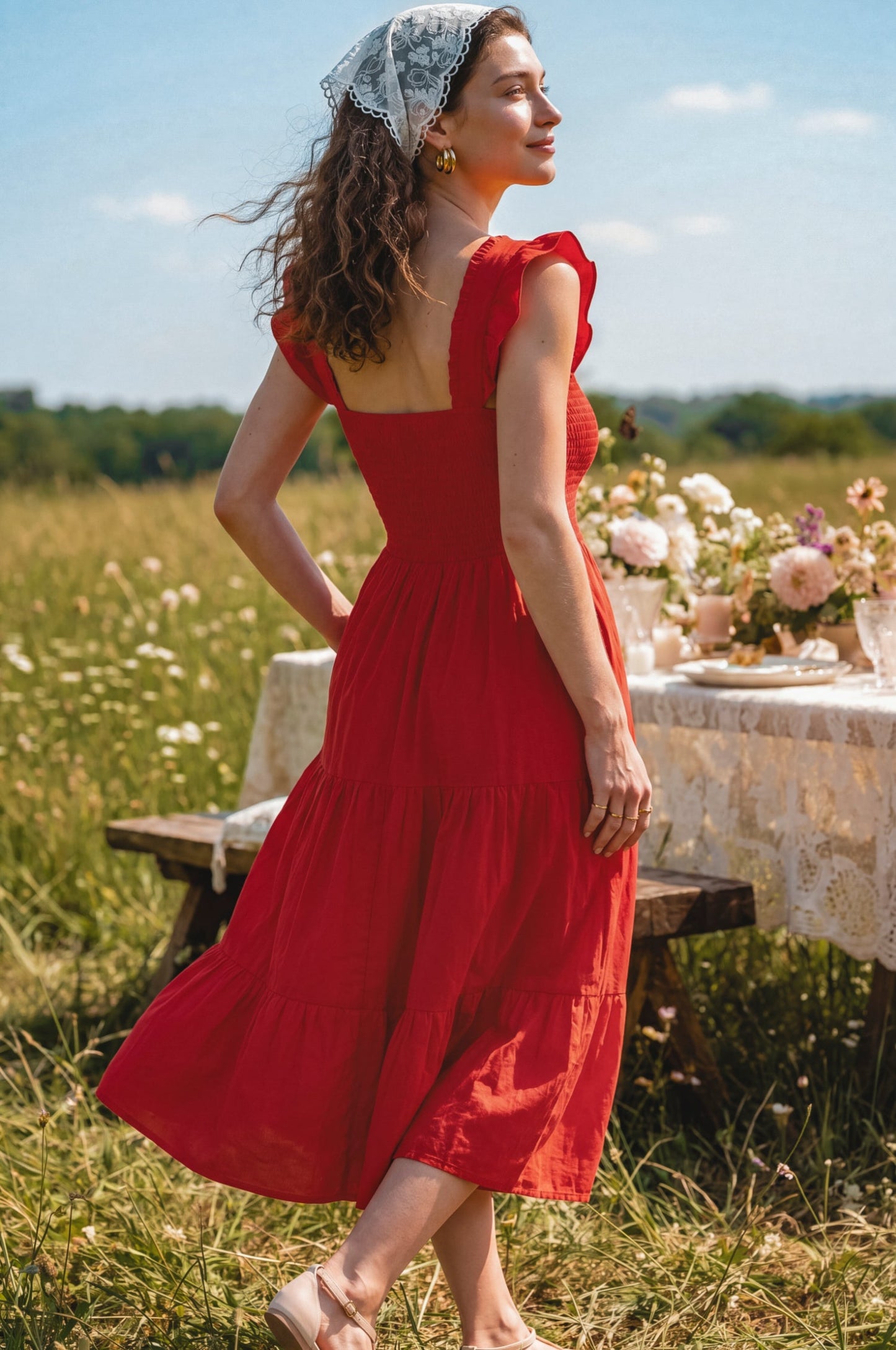 Giuseppina Smocked Linen Midi Dress