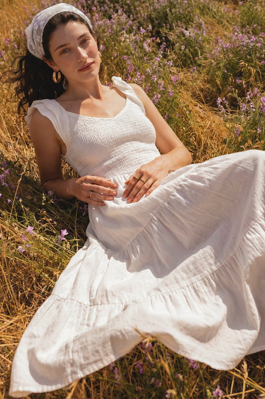 Nora Linen Smocked Midi Dress