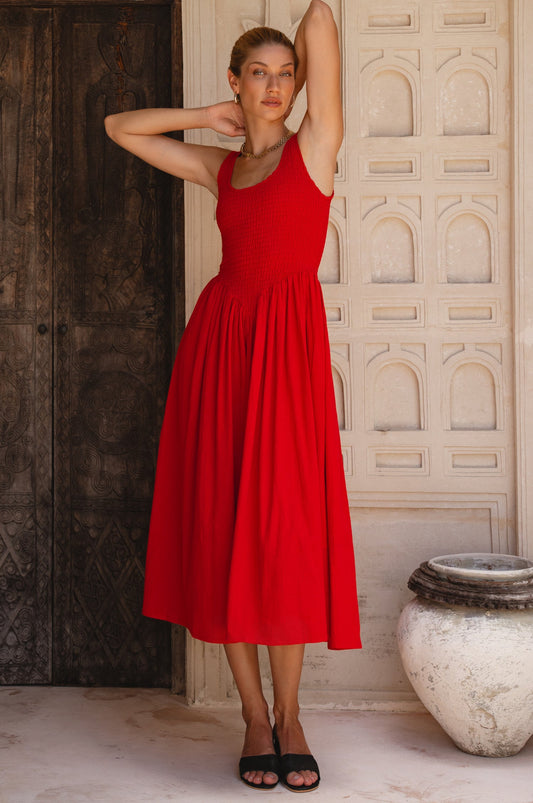 Cleo Linen Smocked Midi Dress
