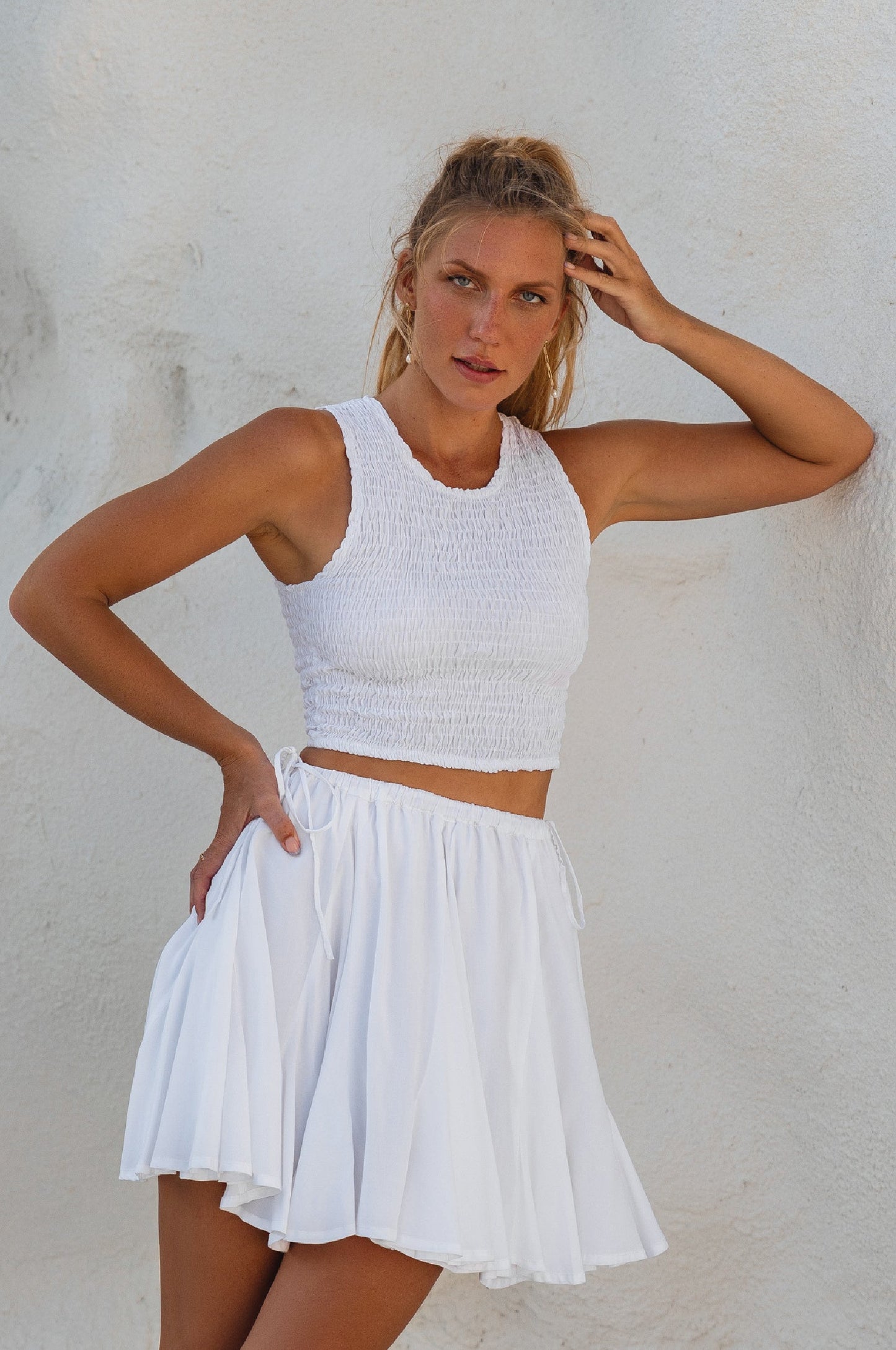 Puck Smocked Cropped Top