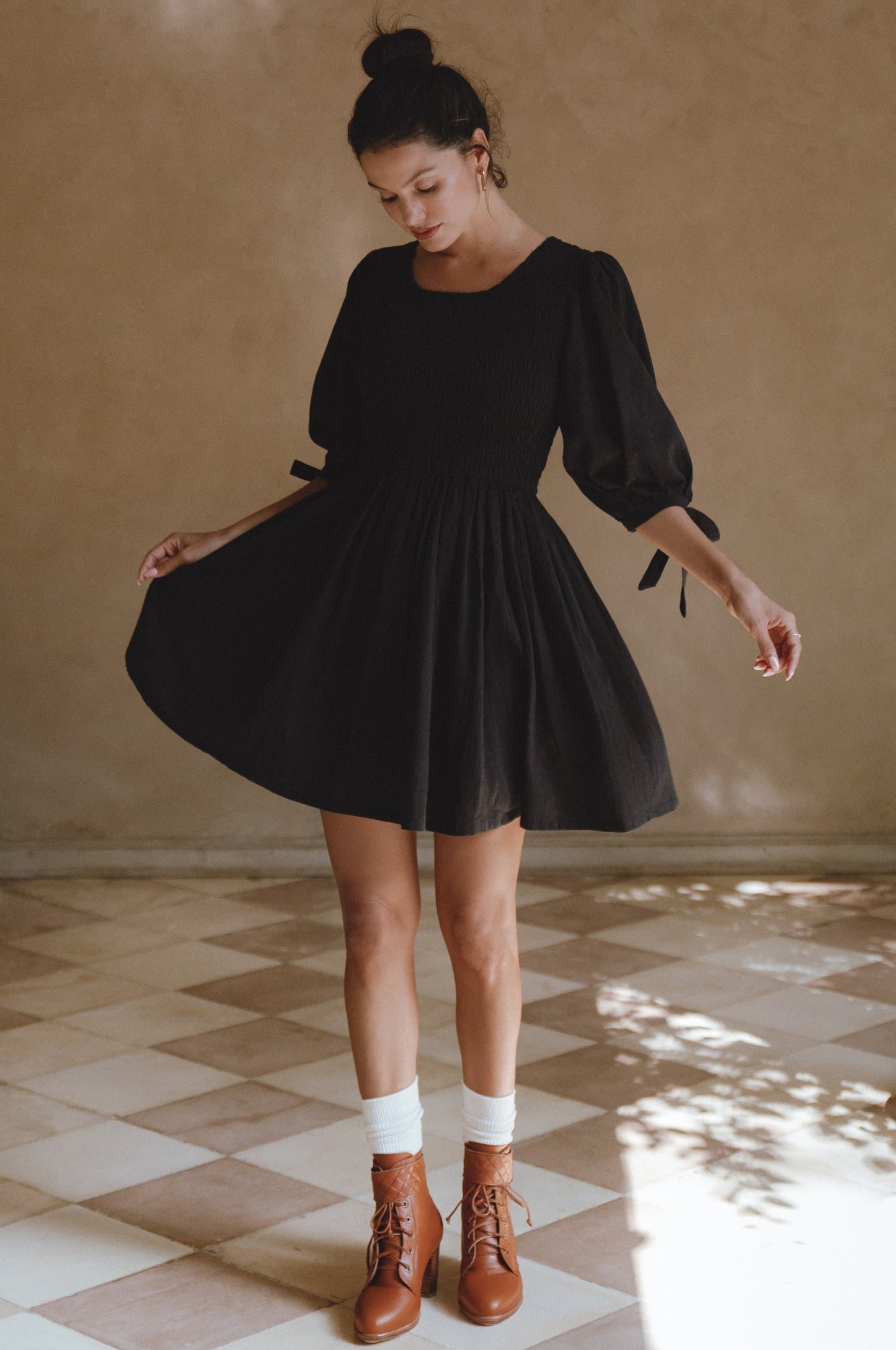 Kalinda Puff Sleeve Linen Mini Dress