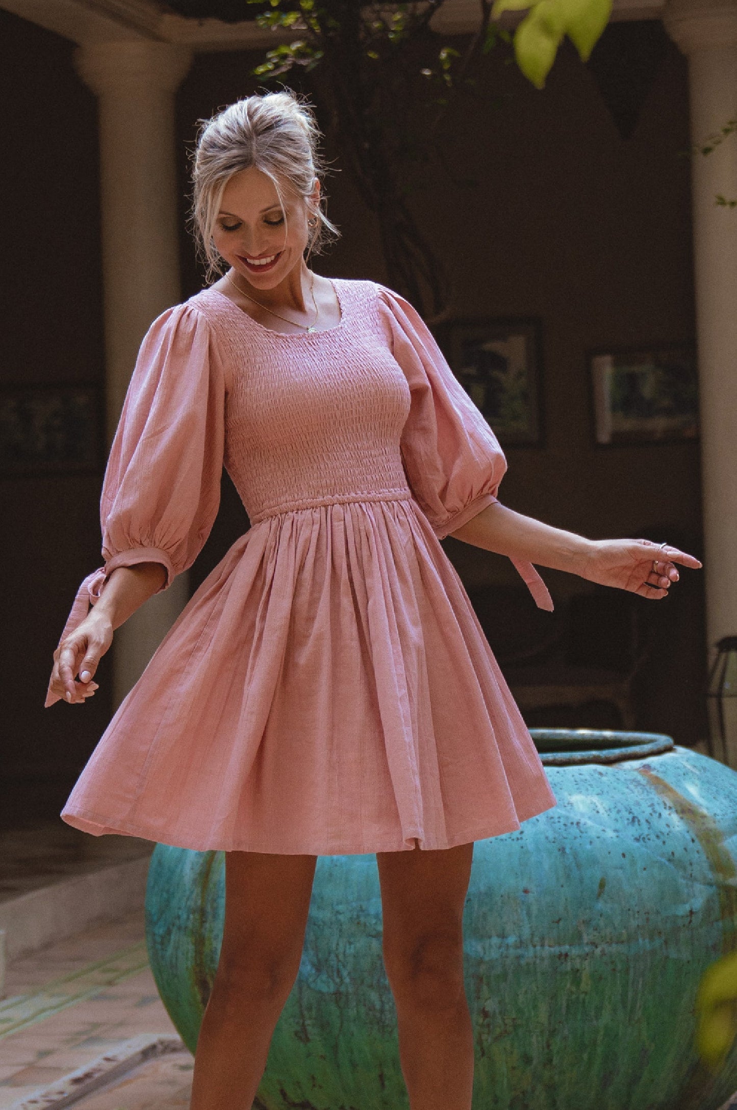 Kalinda Puff Sleeve Linen Mini Dress