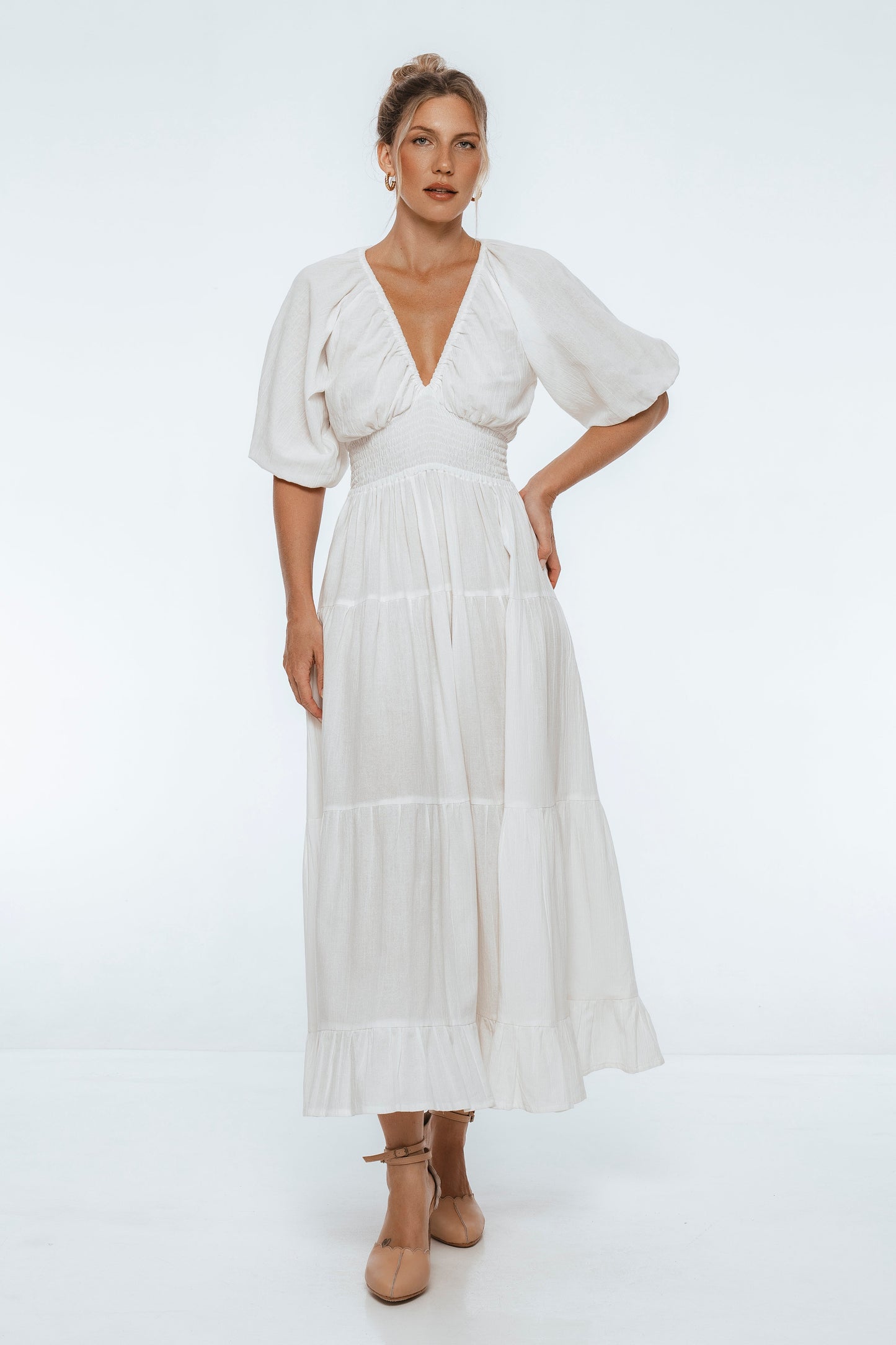 Loes Smocked Linen Maxi Dress
