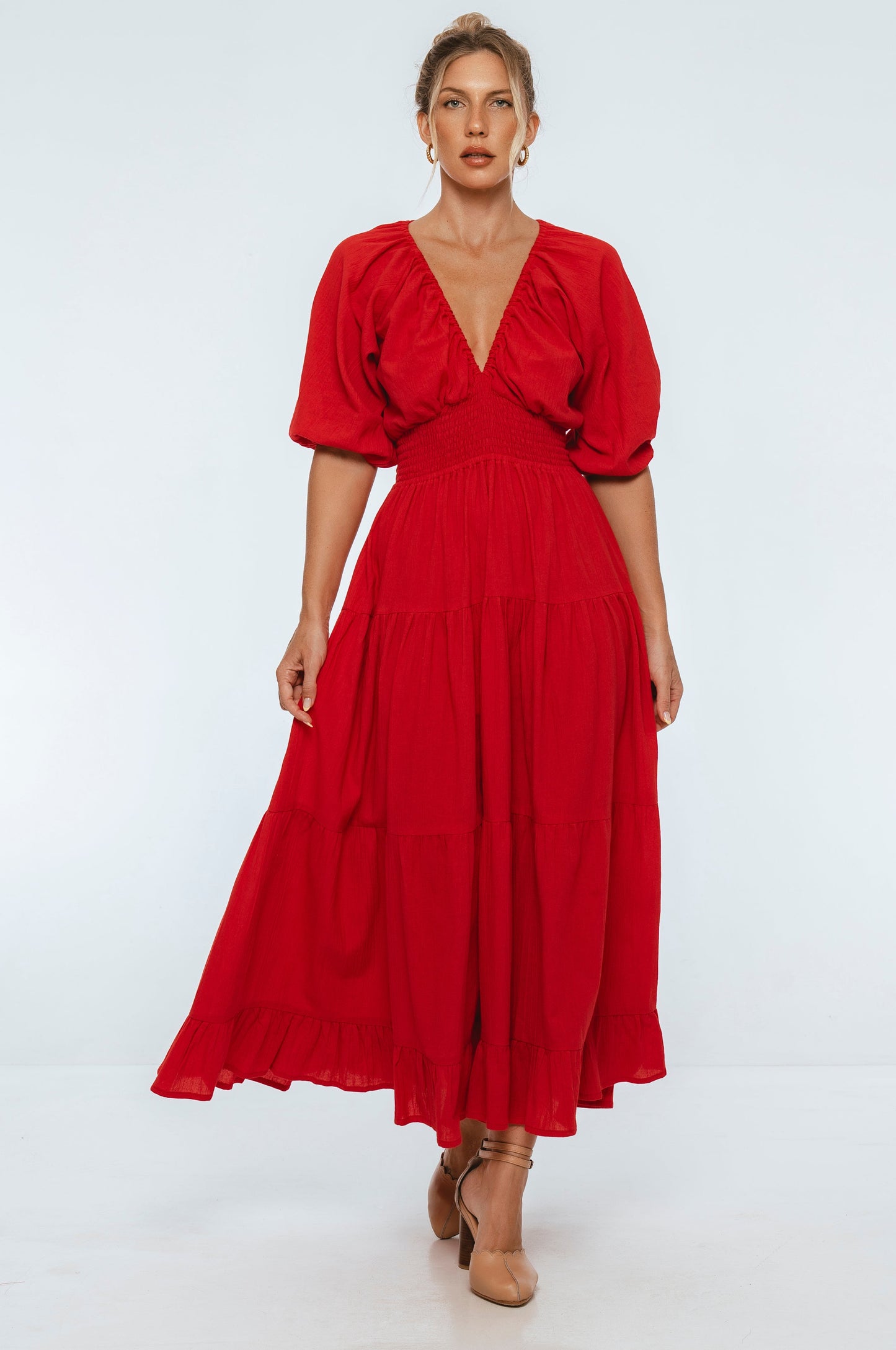 Loes Smocked Linen Maxi Dress