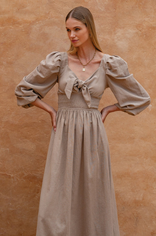 Solveig Linen Puff Sleeve Dress
