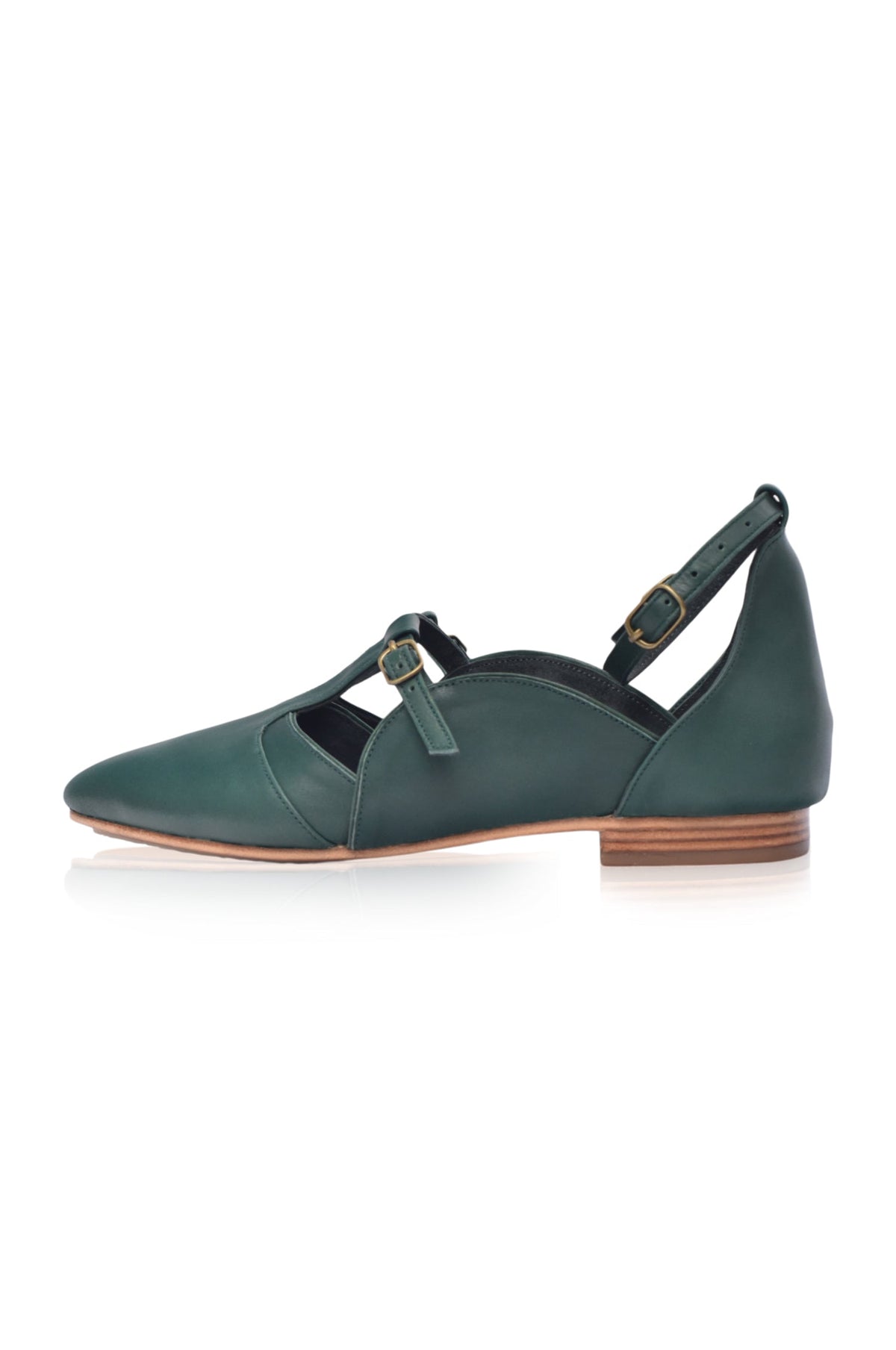 Elvire Pointed Toe T-Strap Leather Flats