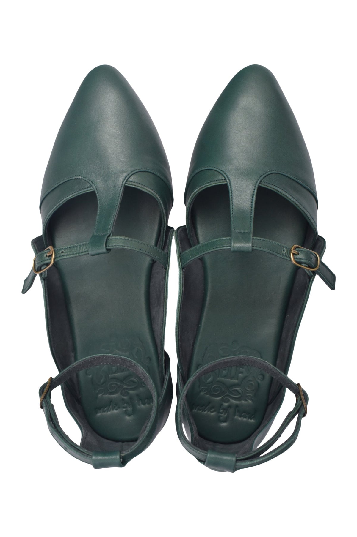 Elvire Pointed Toe T-Strap Leather Flats