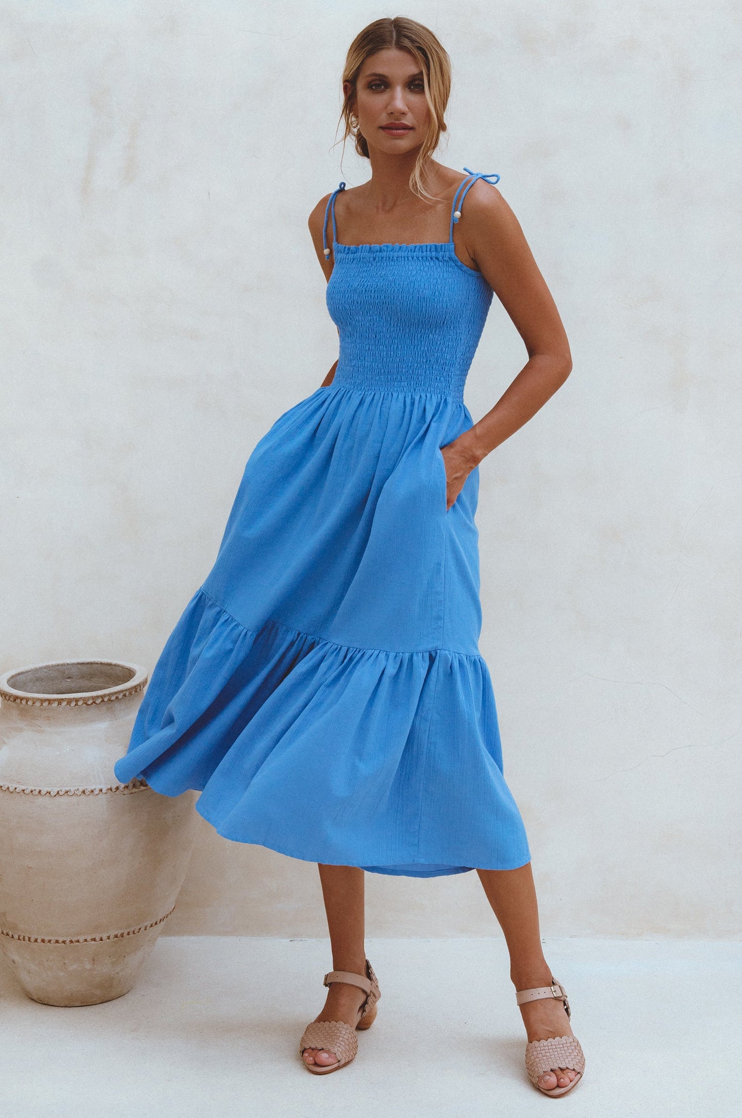 Orabel Strappy Linen Midi Dress