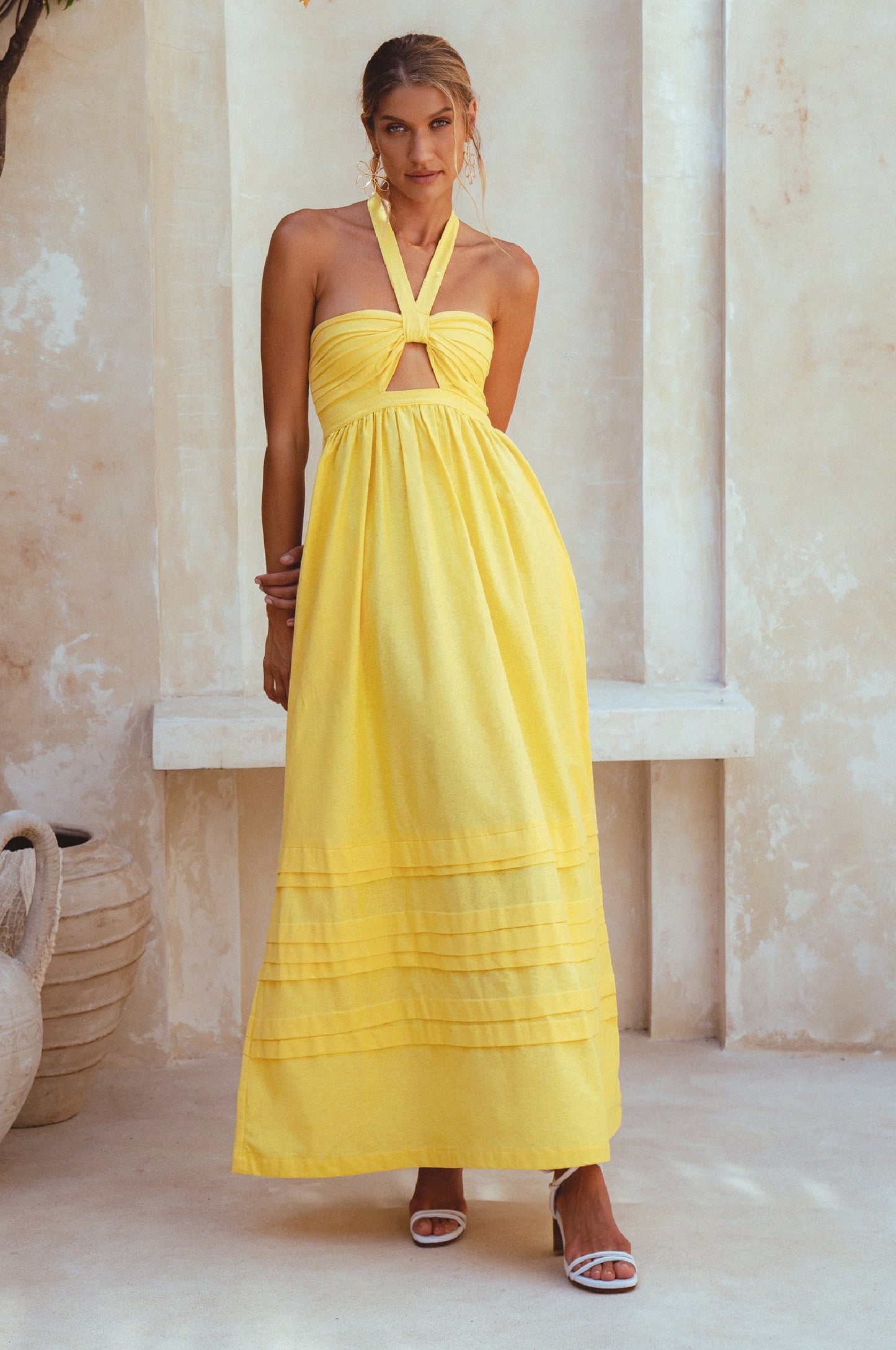 Pomeline Halter Linen Maxi Dress