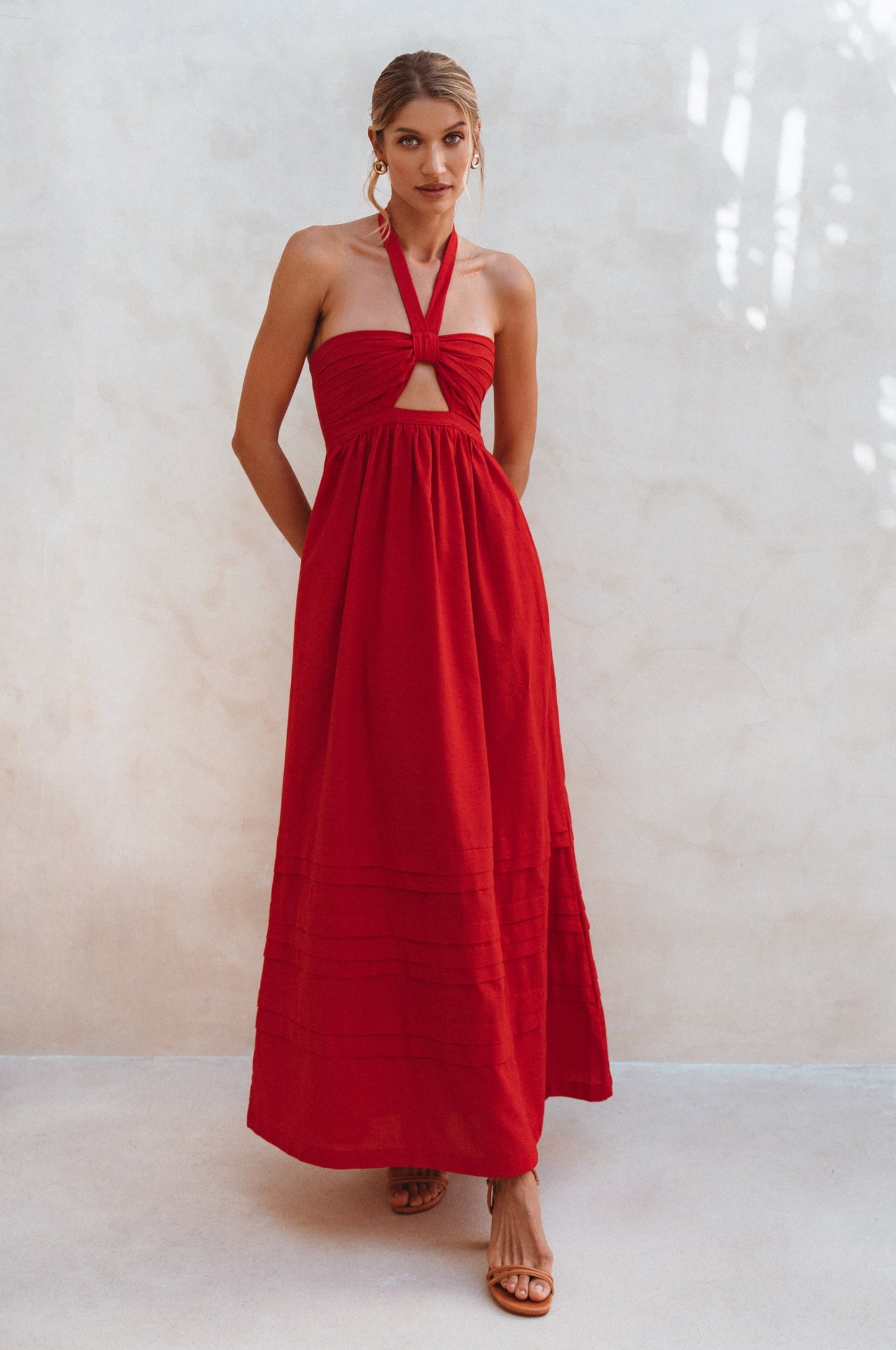 Pomeline Halter Linen Maxi Dress