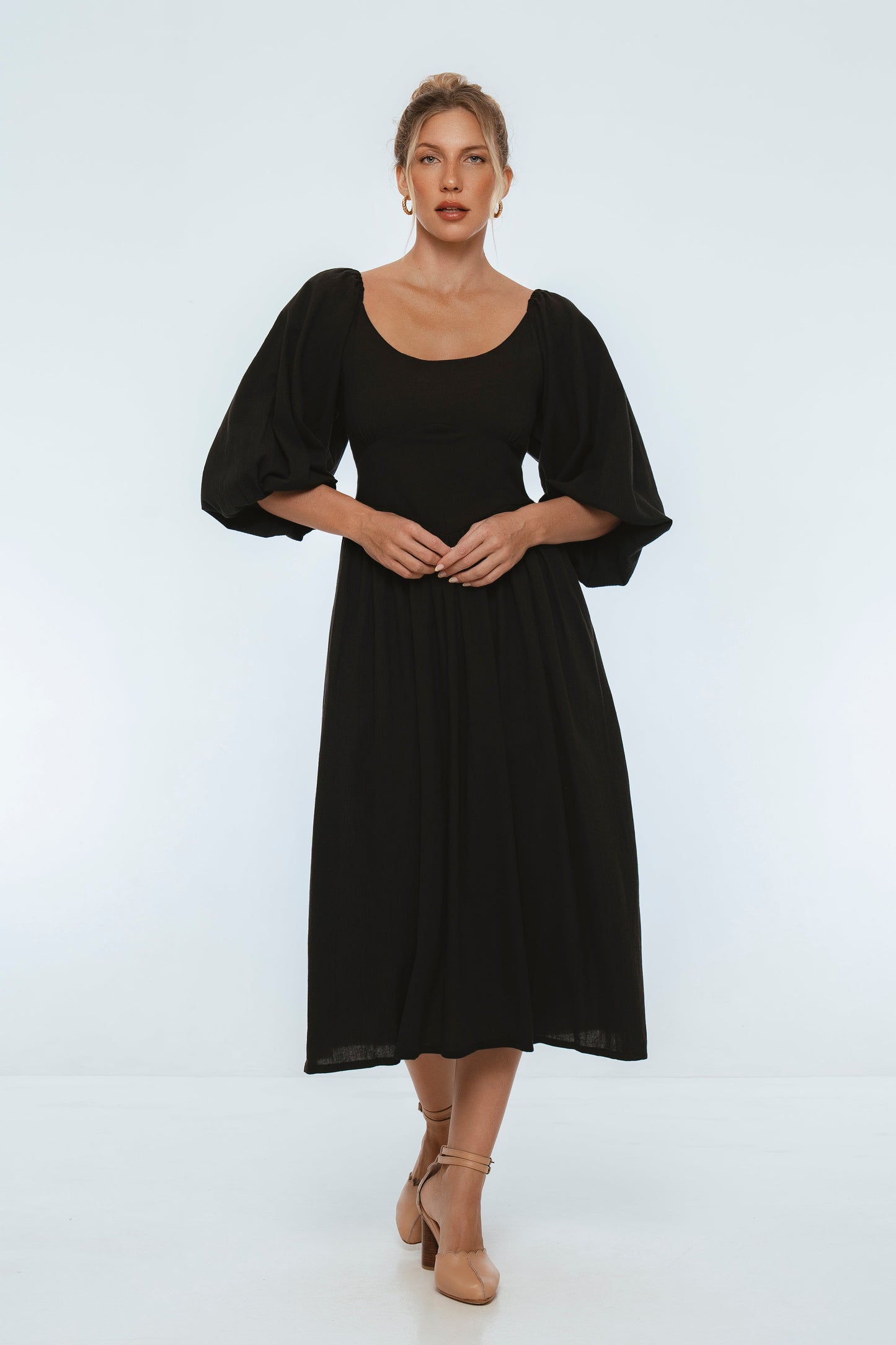 Jolienne Puff Sleeve Midi Dress