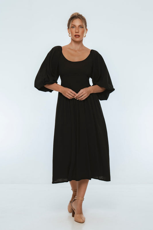 Jolienne Puff Sleeve Midi Dress