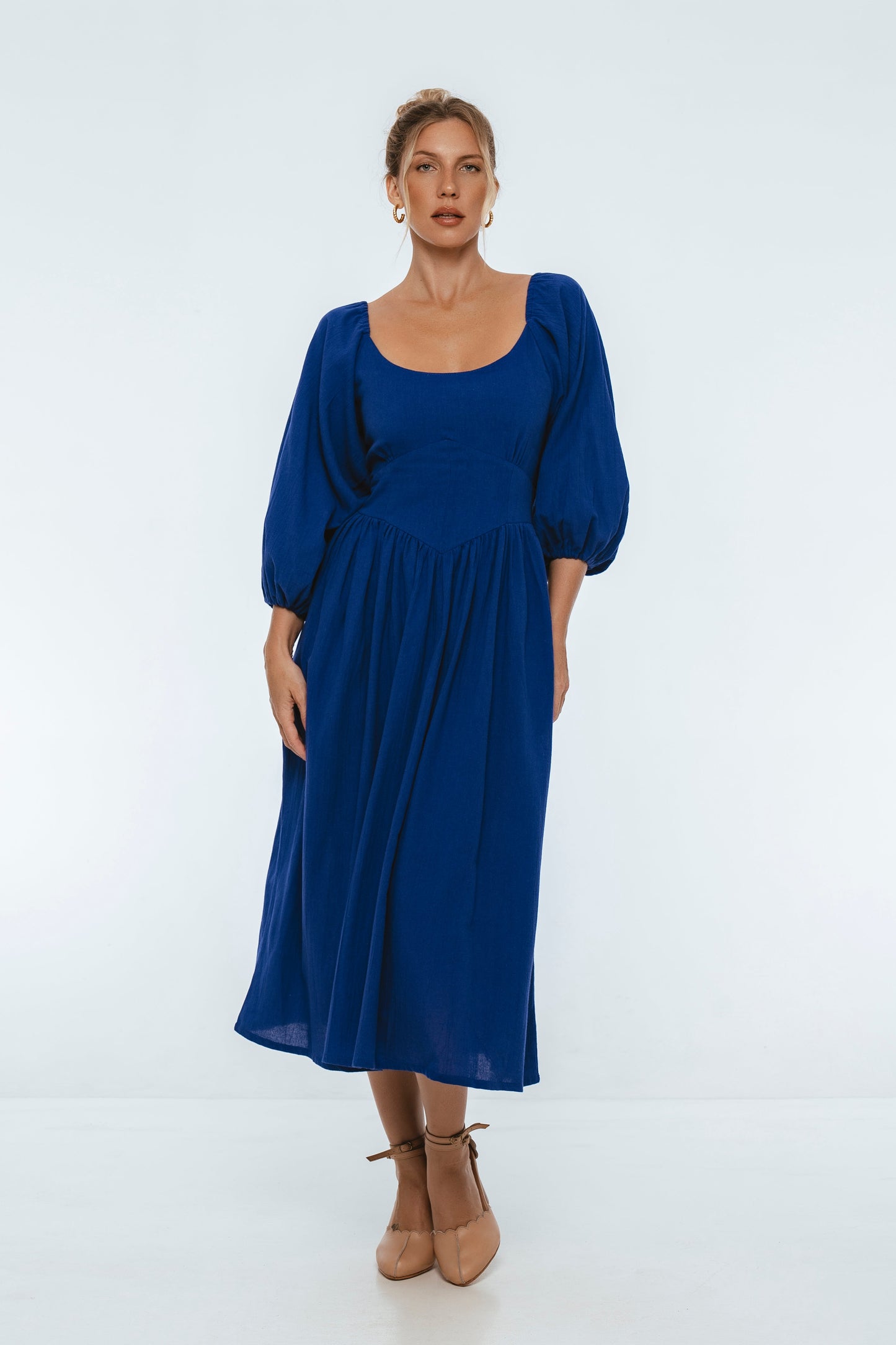 Jolienne Puff Sleeve Midi Dress