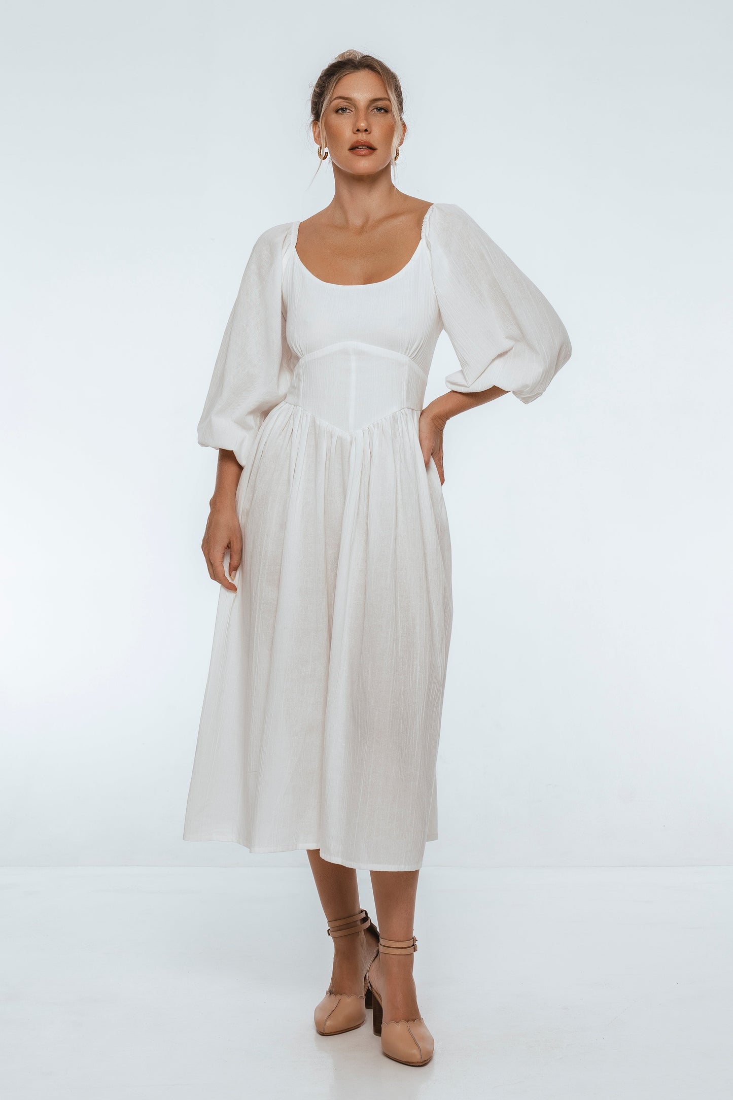 Jolienne Puff Sleeve Midi Dress