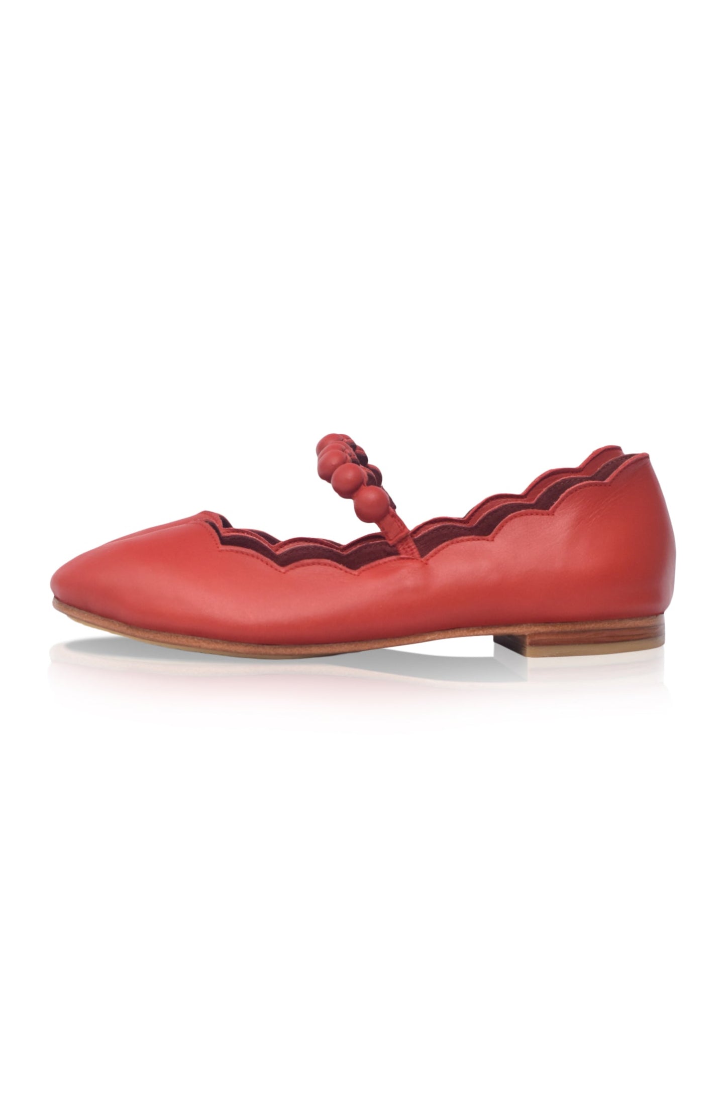Annelore Scalloped Mary Jane Leather Flats