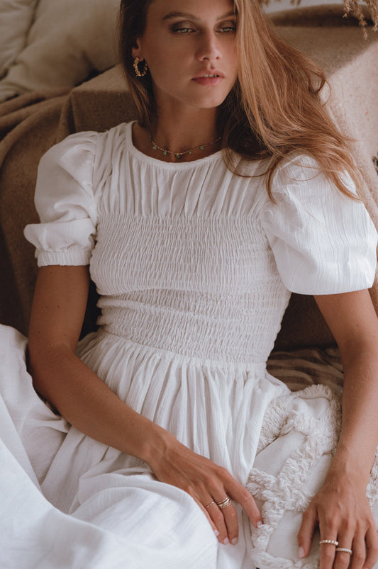 Veda Linen Smocked Midi Dress