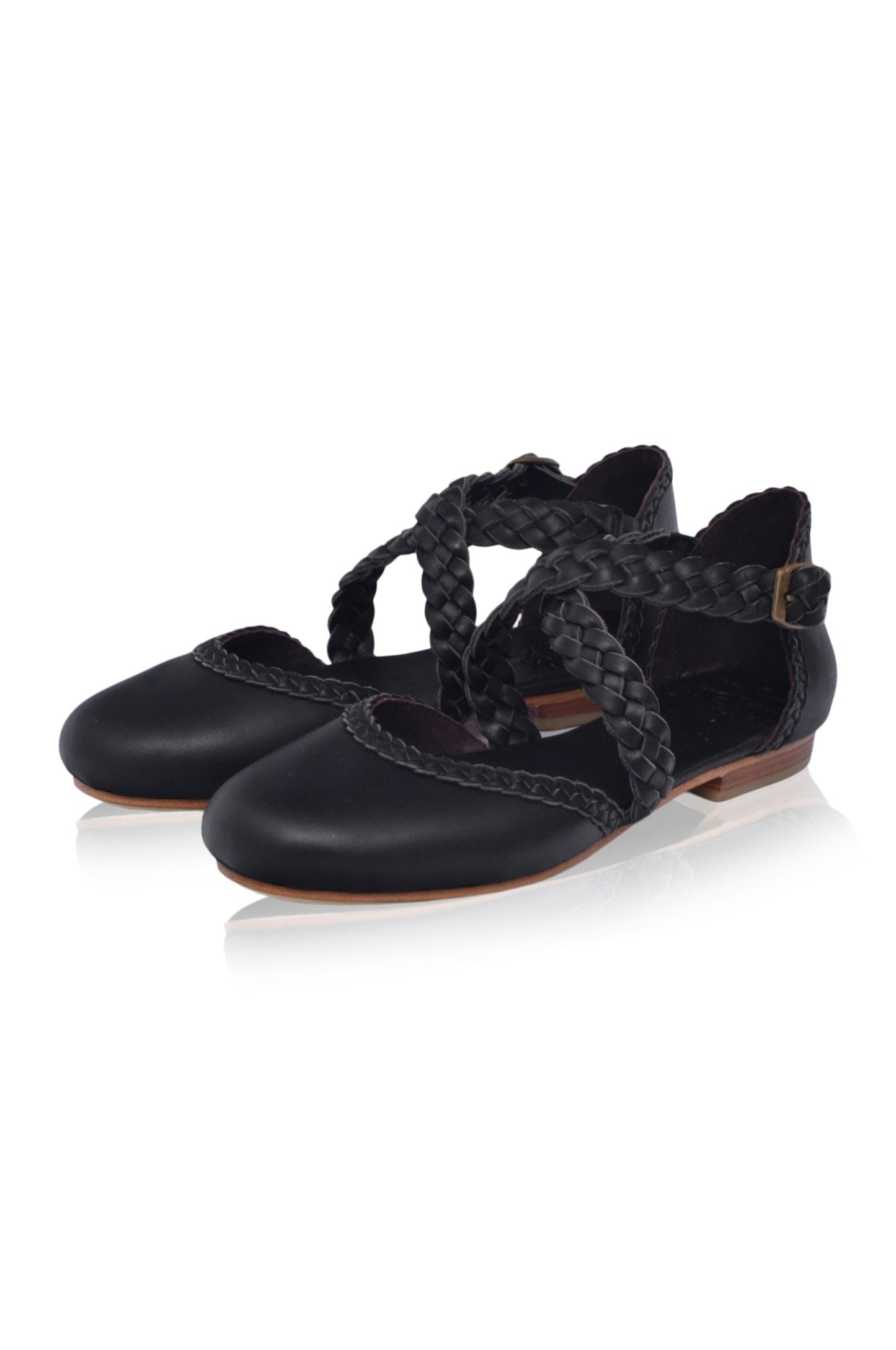 Florentine Braided Criss-Cross Leather Flats