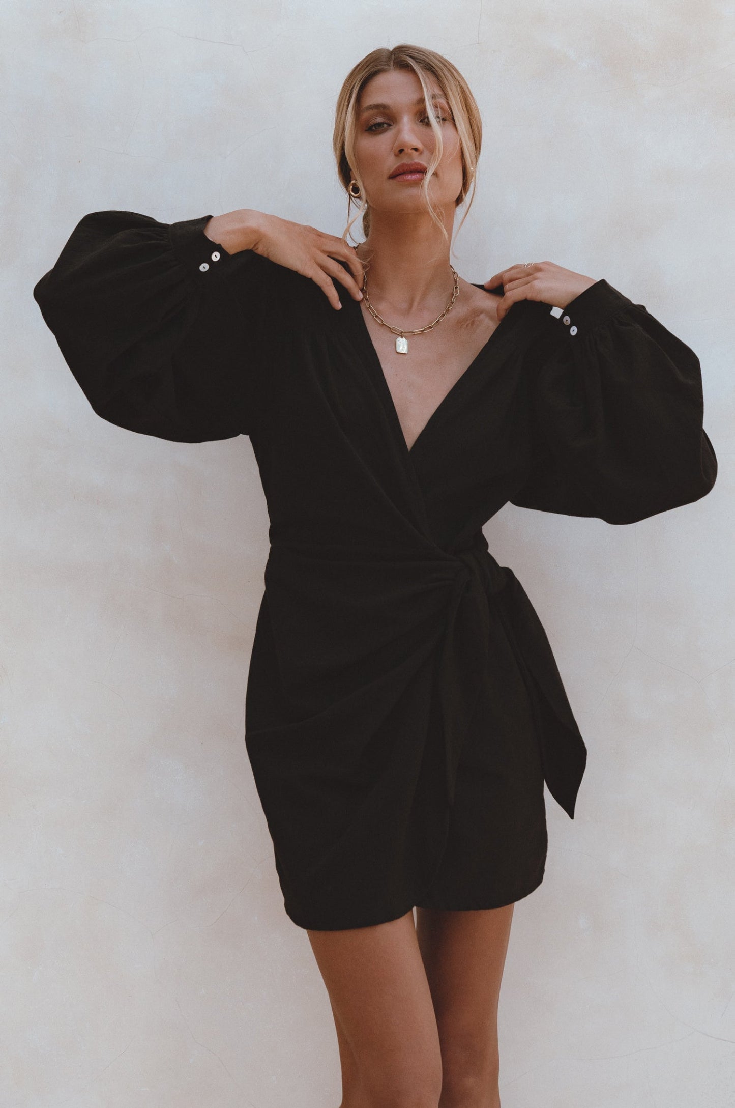Serafine Linen Wrap Mini Dress